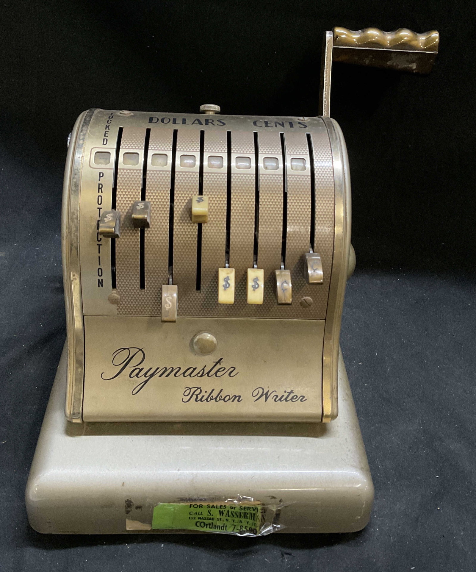 VTG 40s-50s Paymaster Ribbon Writer Series 800: Vintage Circa 1940s-1950s Paymaster Ribbon Writer Series 800 Check Protection Machine. Designed to Securely Print Amounts to Prevent Check Tampering. Manufactured by The Paymaster Corp in Chicago. Die