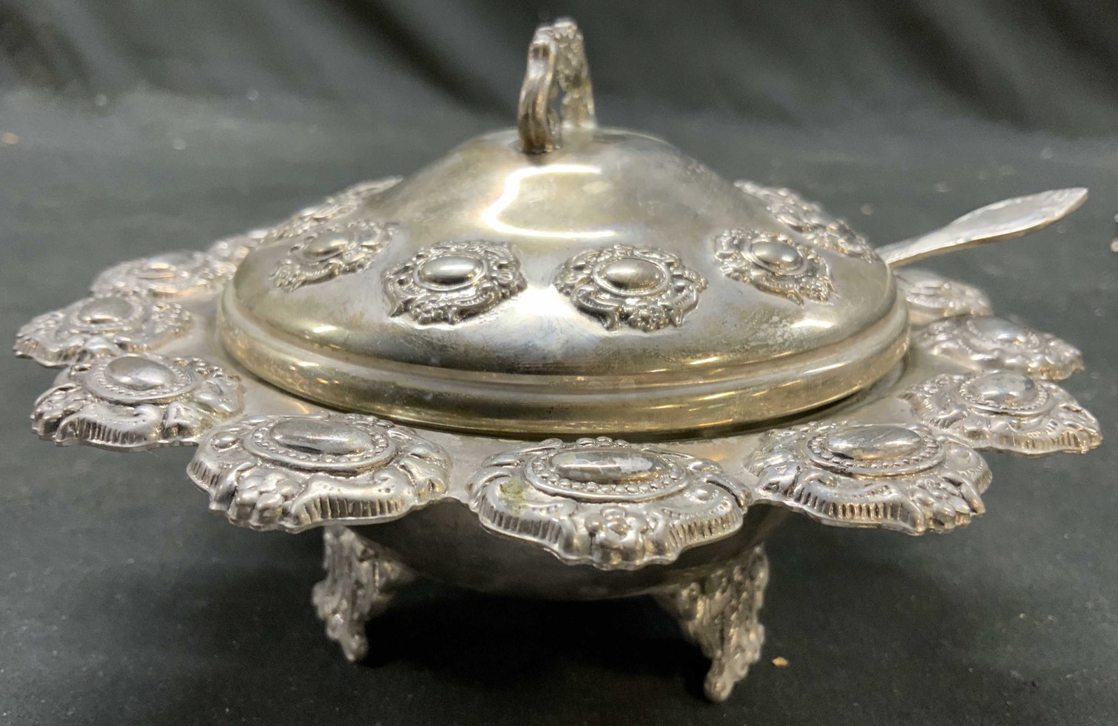 Antique Silver Plated Repousse Bowl W Insert (1 of 13)