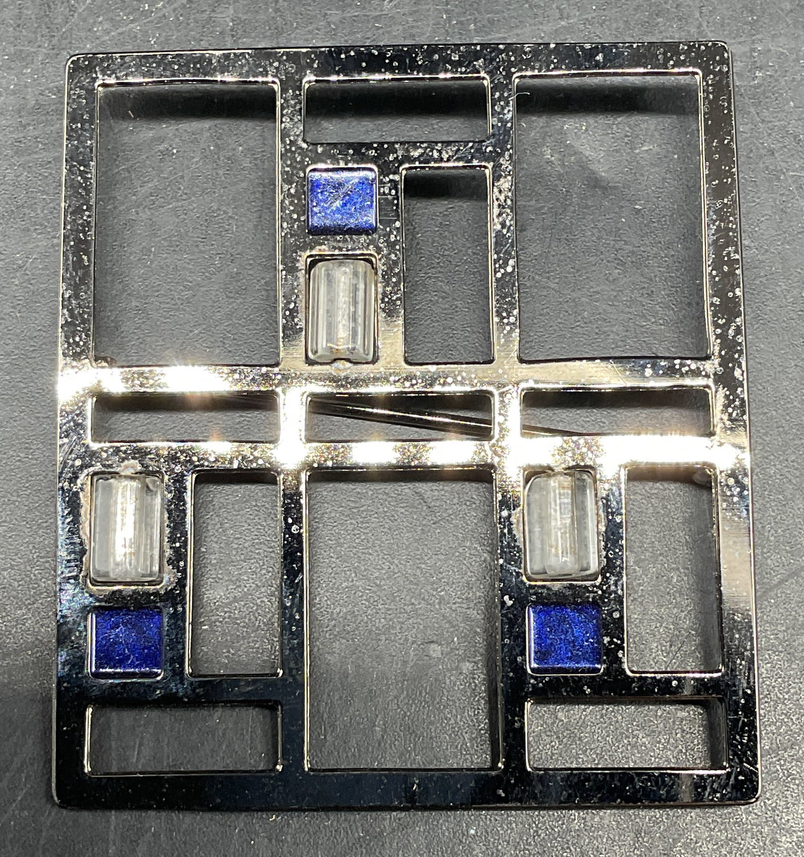 Silver Tone Enamel Rhinestone Geometric Brooch (1 of 6)