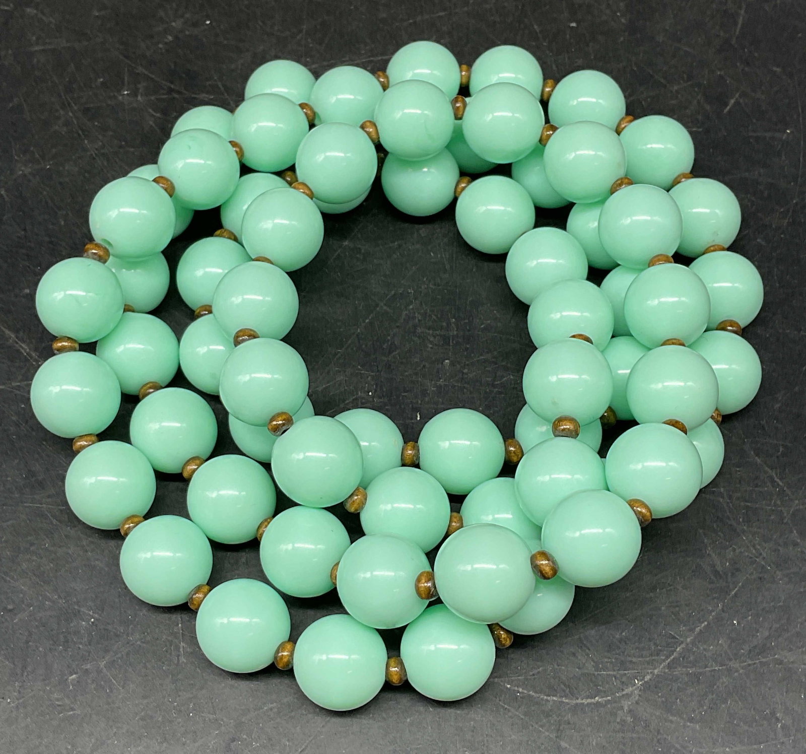 Vintage Blue Lucite & Wood Beaded Necklace: Vintage blue lucite and wood beaded necklace. Drop length 19.5 inches. Clasp needs repair. Some scratching. Jewelry, estate jewelry, costume jewelry, cocktail jewelry, fashion jewelry, accessories, fa