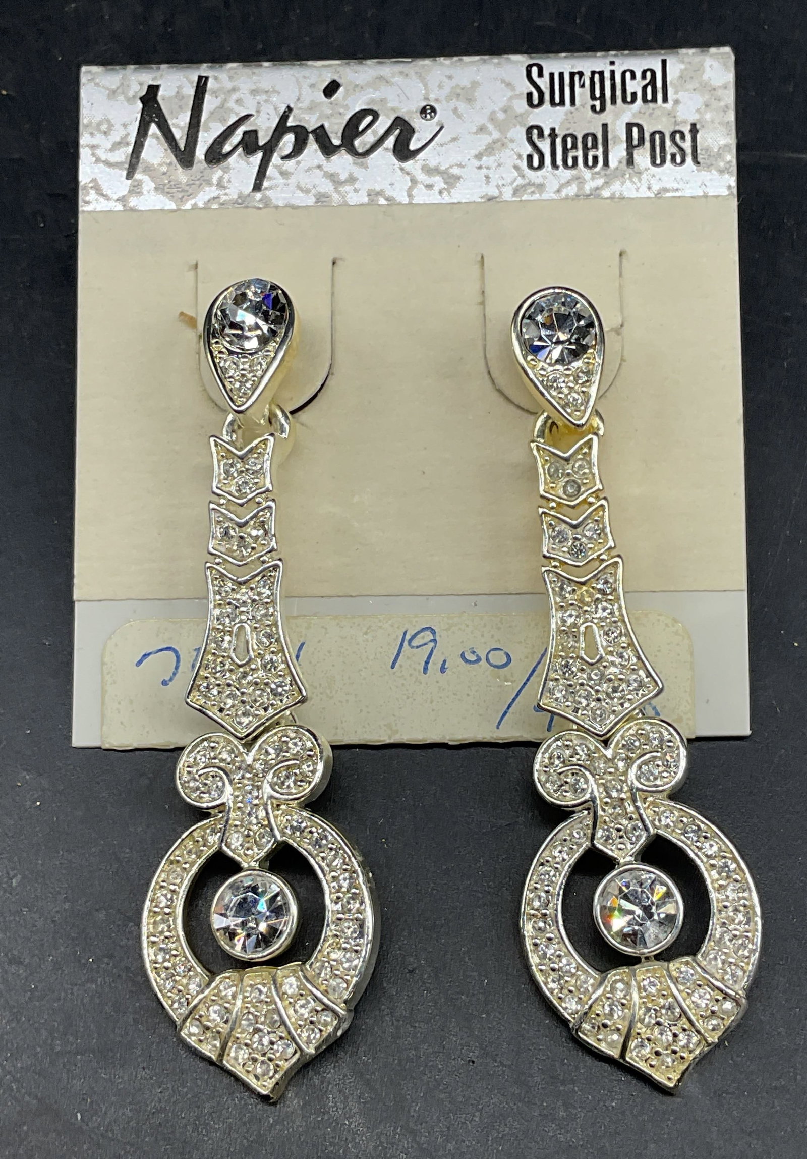 Napier Silver Tn Rhinestone Statement Earrings NWT (1 of 6)