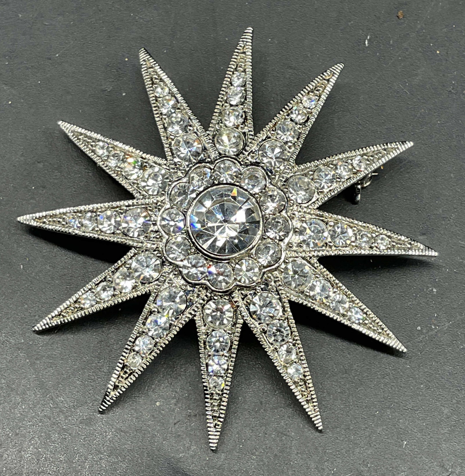 Monet Silver Tone Rhinestone Starburst Brooch (1 of 6)