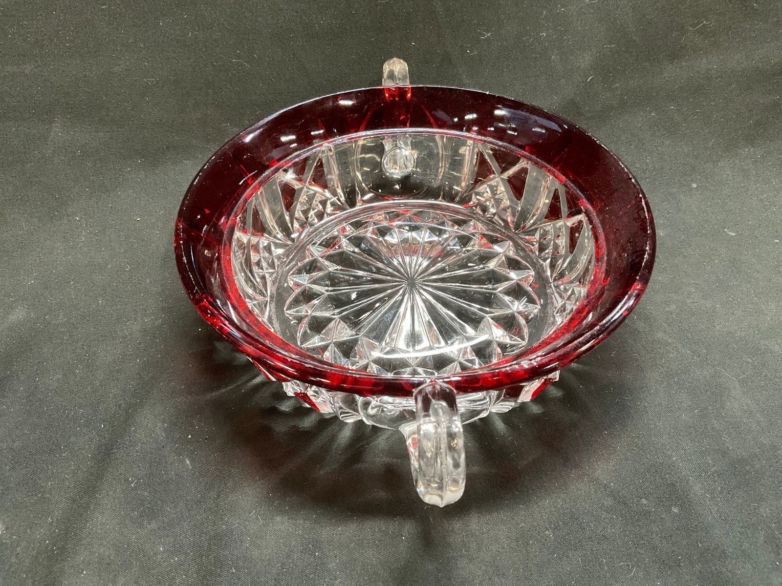 ANTQ EAPG Ruby Red Rim Two-Handled Candy Bowl - 4