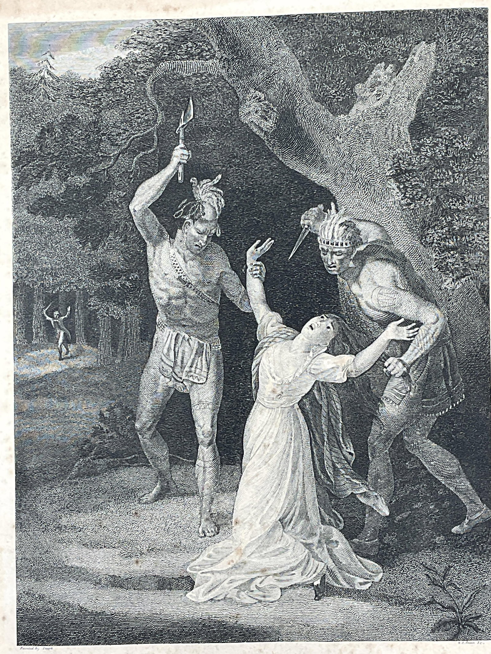 Antq Smirk Annin Death of McCrea Engraving: Antique 19th century engraving. William B Annin after Robert Smirk. The Tragical Death of Miss McCrea. Paper measures approx. 13.25 x 9 inches. Wear including foxing. Art, antique print, home decor, h