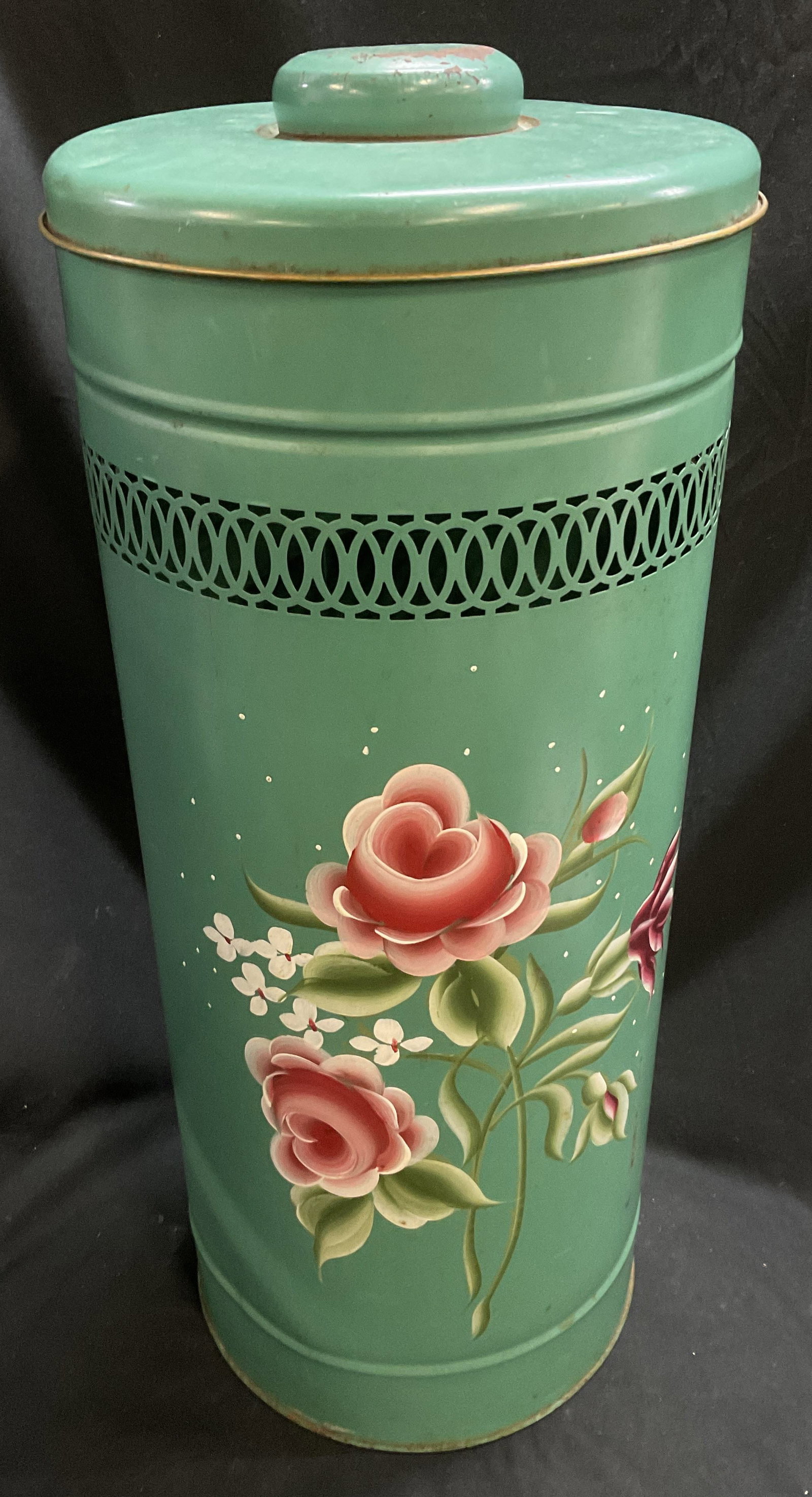 VTG 50s-60s Rose Toleware Storage Bin (1 of 12)