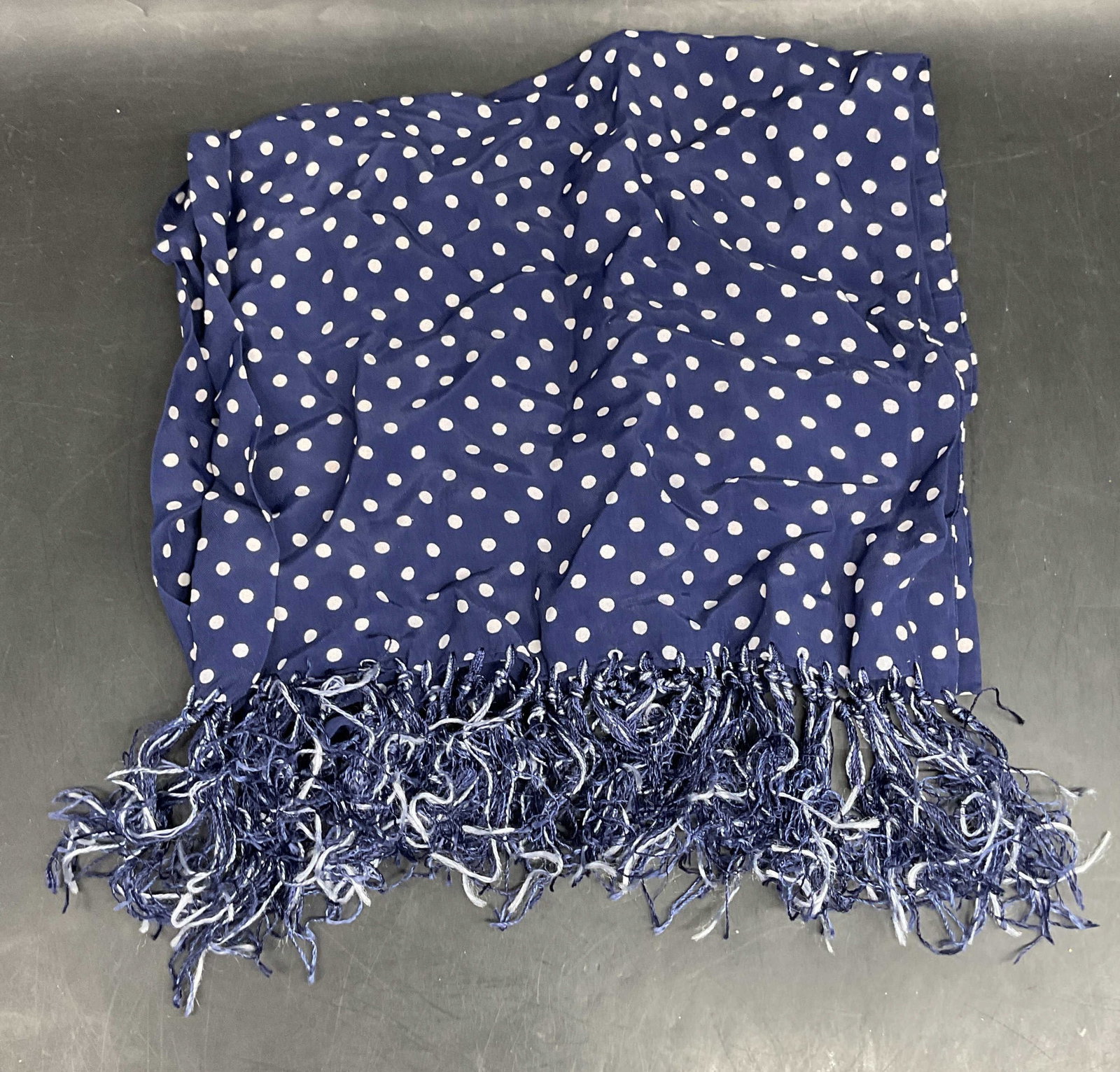 Blue White Polka Dot Pattern Fringe Scarf (1 of 6)