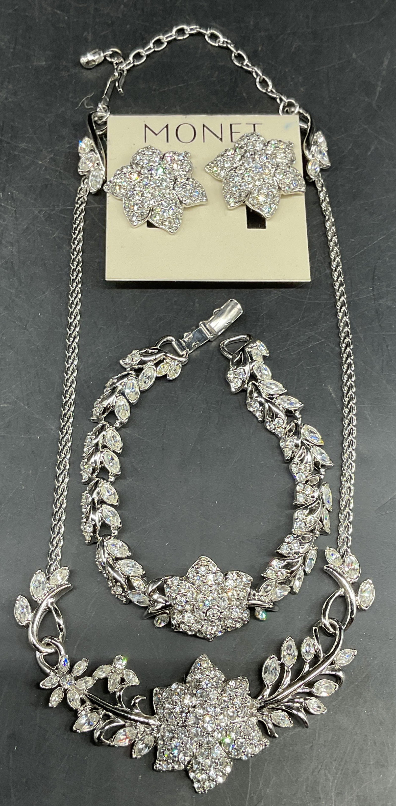 3 Monet Rhinestone Necklace Bracelet & Earrings (1 of 7)