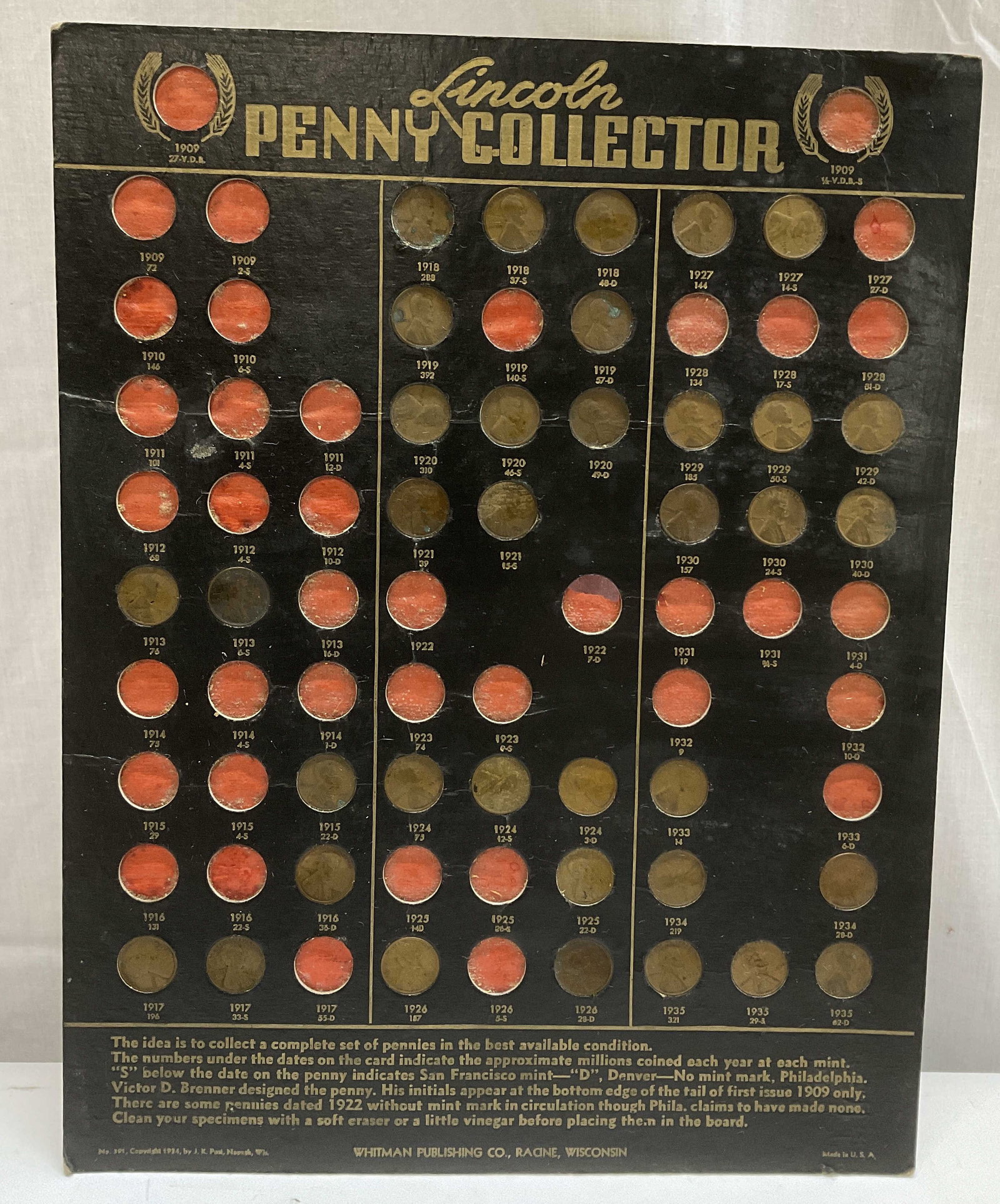 1934 Whitman Publishing Penny Collector Board (1 of 9)