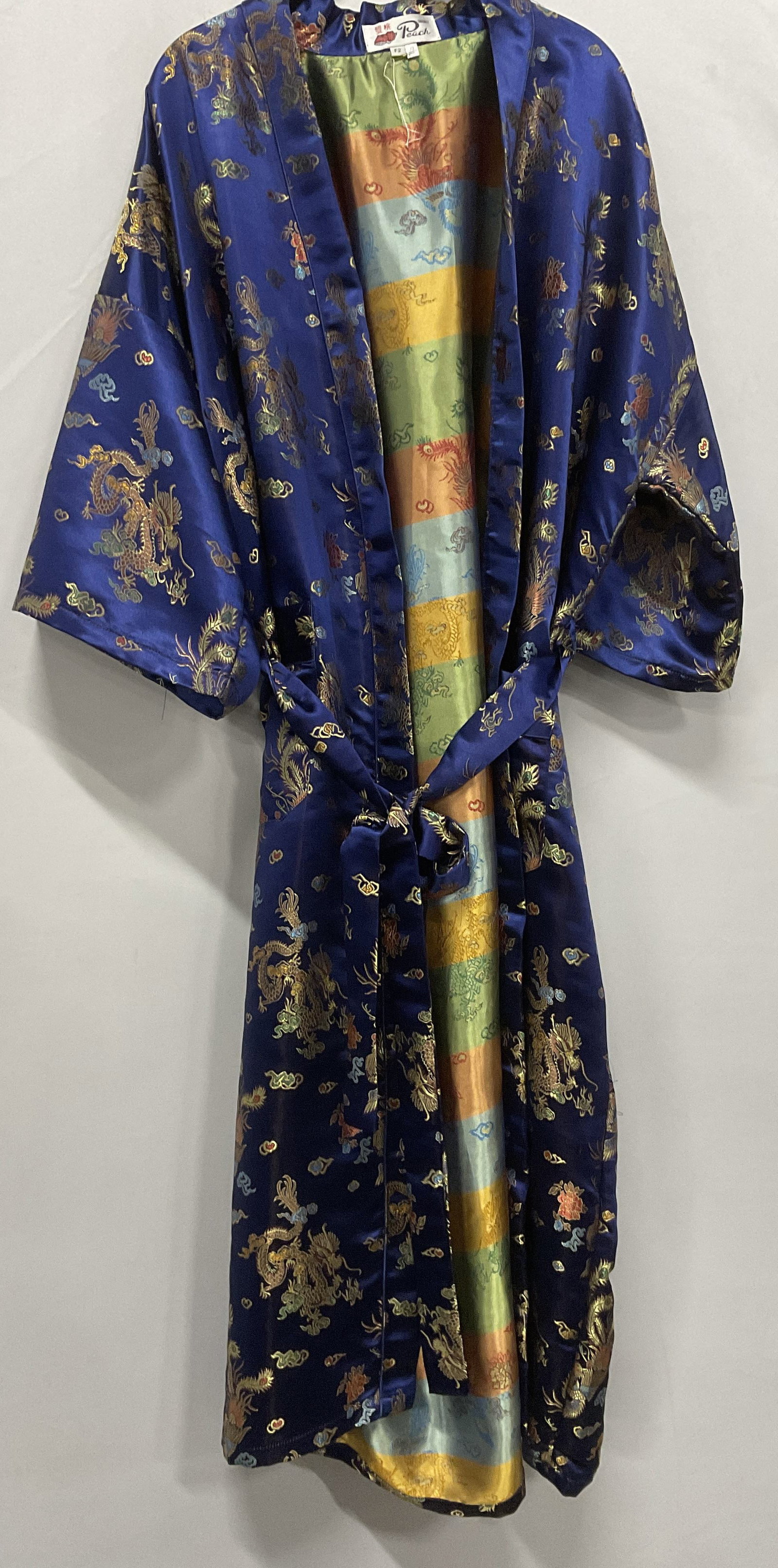 VTG Double Peach Silk Dragon & Peacock Kimono Robe (1 of 11)
