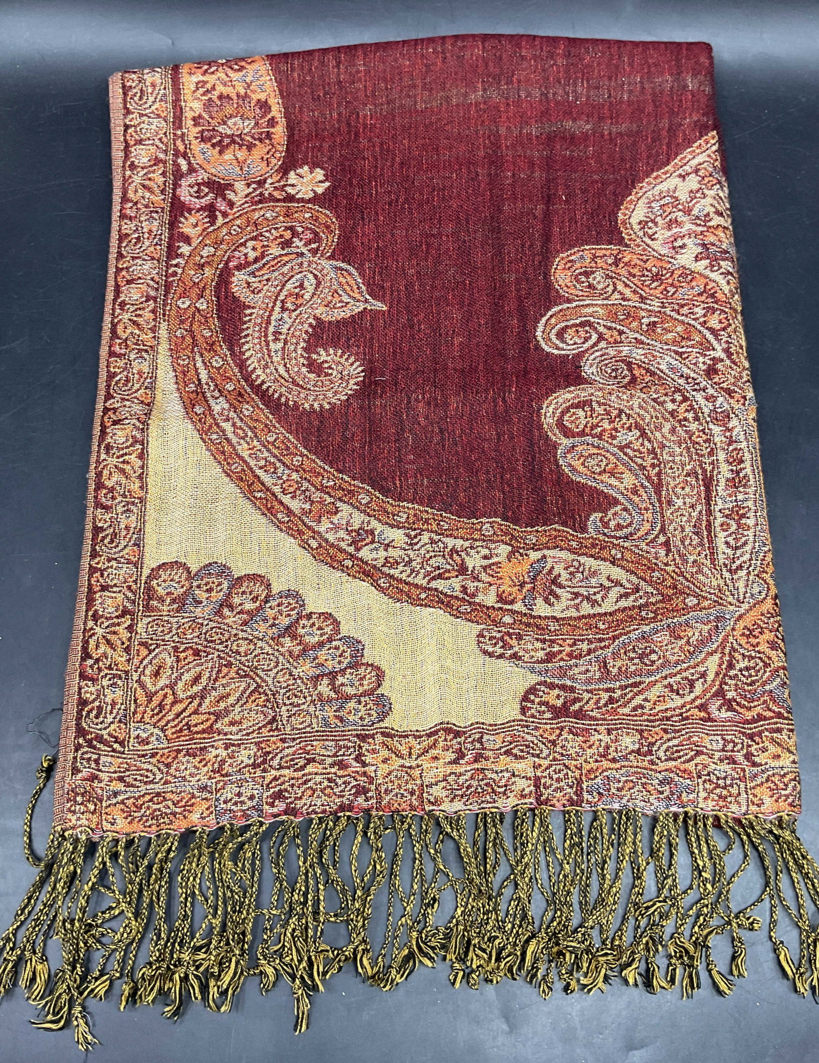 Red Paisley Pattern Wool Scarf (1 of 6)