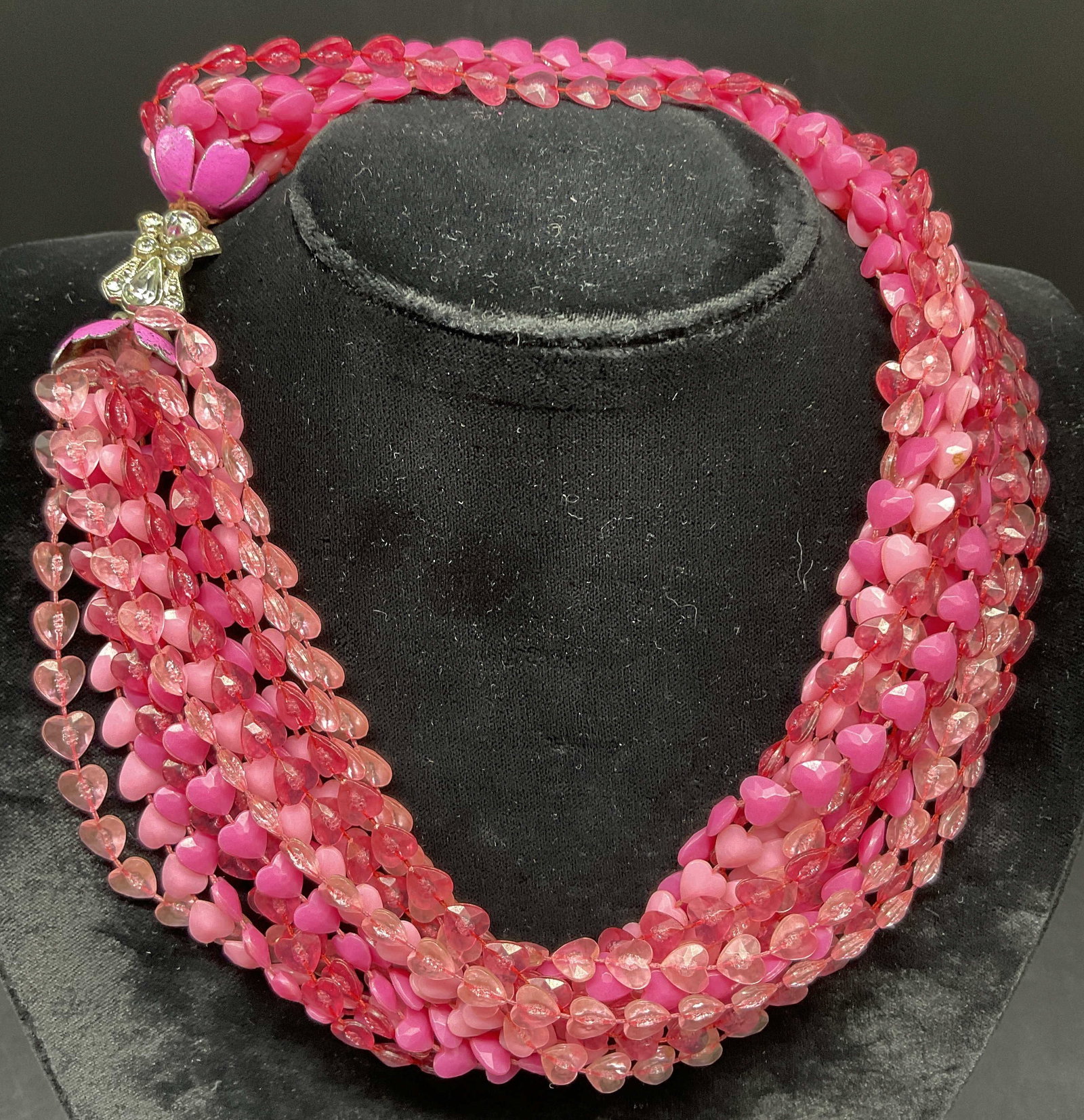 Vintage Pink and Rhinestone Multi Strand Necklace (1 of 6)