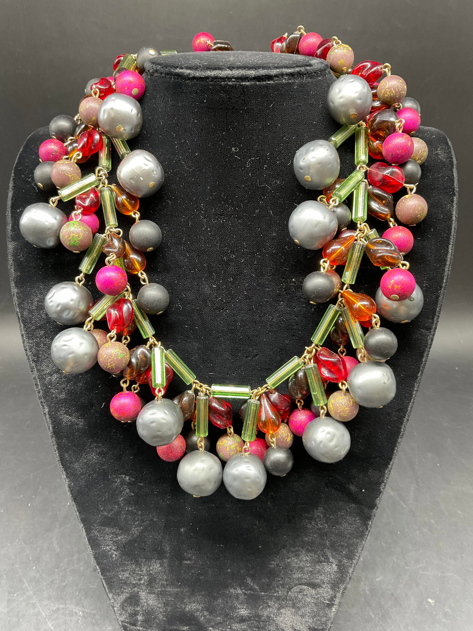 Vintage Wood Glass Dangling Bead Necklace (1 of 6)
