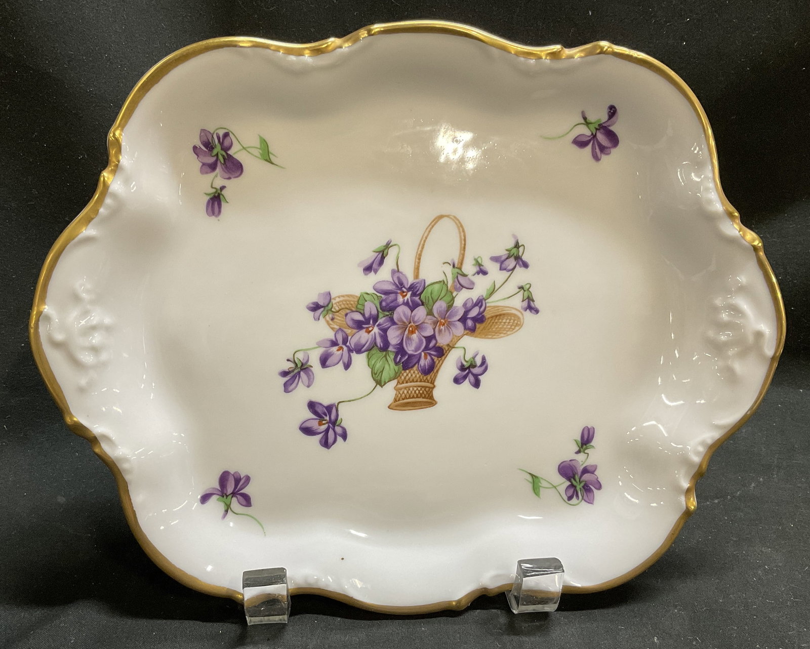 ANTQ 1900s Limoges Violet Basket Porc Trinket Dish (1 of 10)