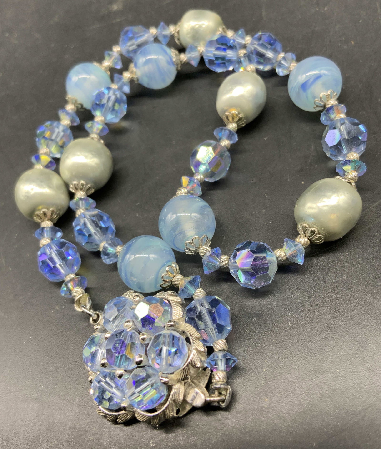SHERMAN Signed Blue Crystal Choker Necklace (1 of 8)