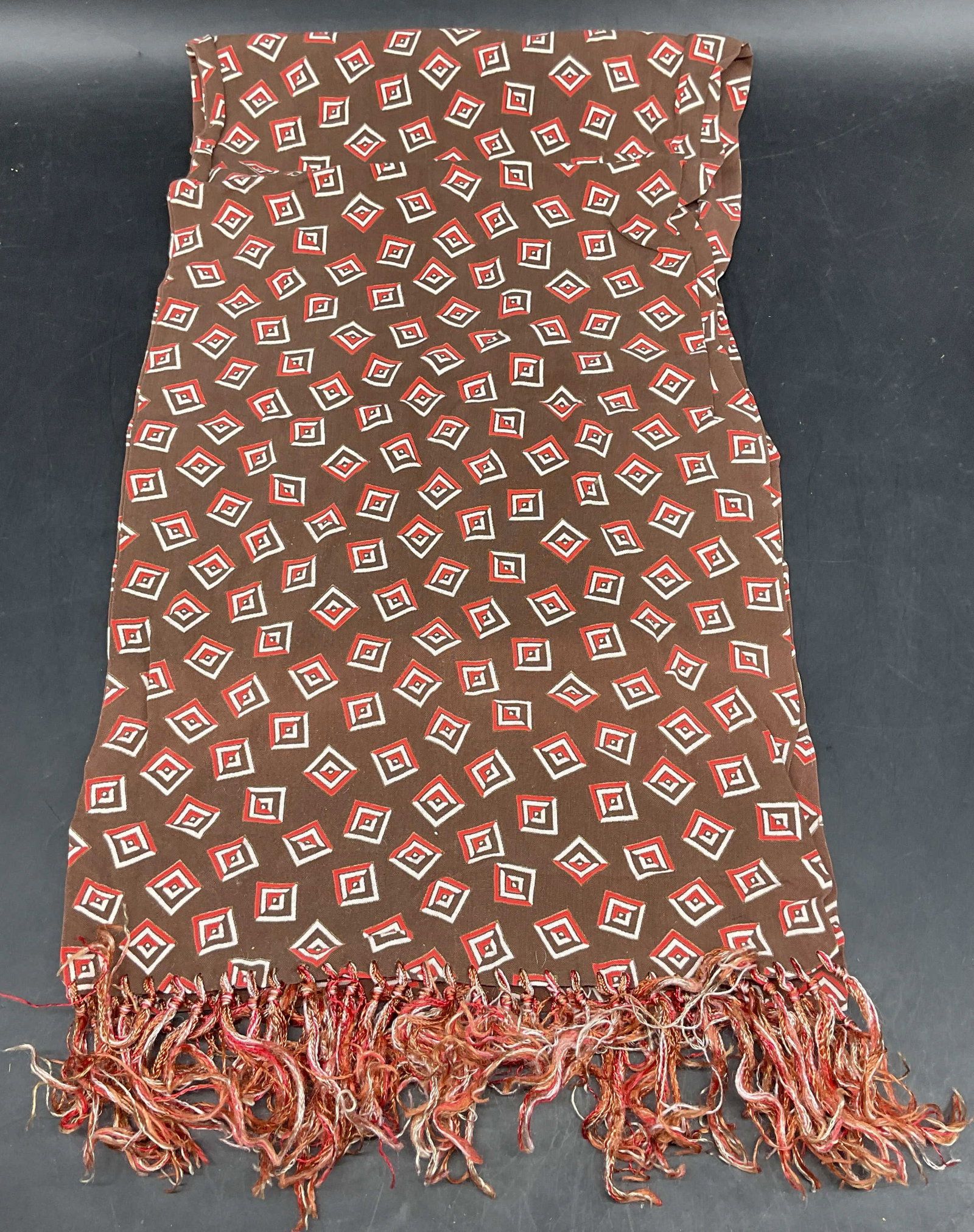 Brown Orange Geometric Cotton Scarf (1 of 6)
