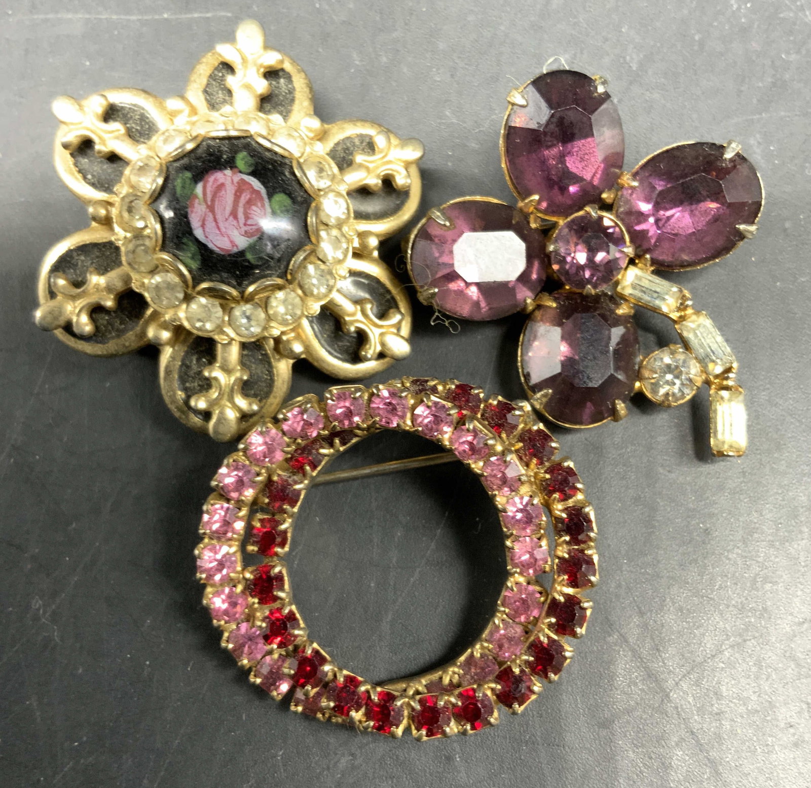 Group 3 Vintage Red Rhinestone Brooches (1 of 7)