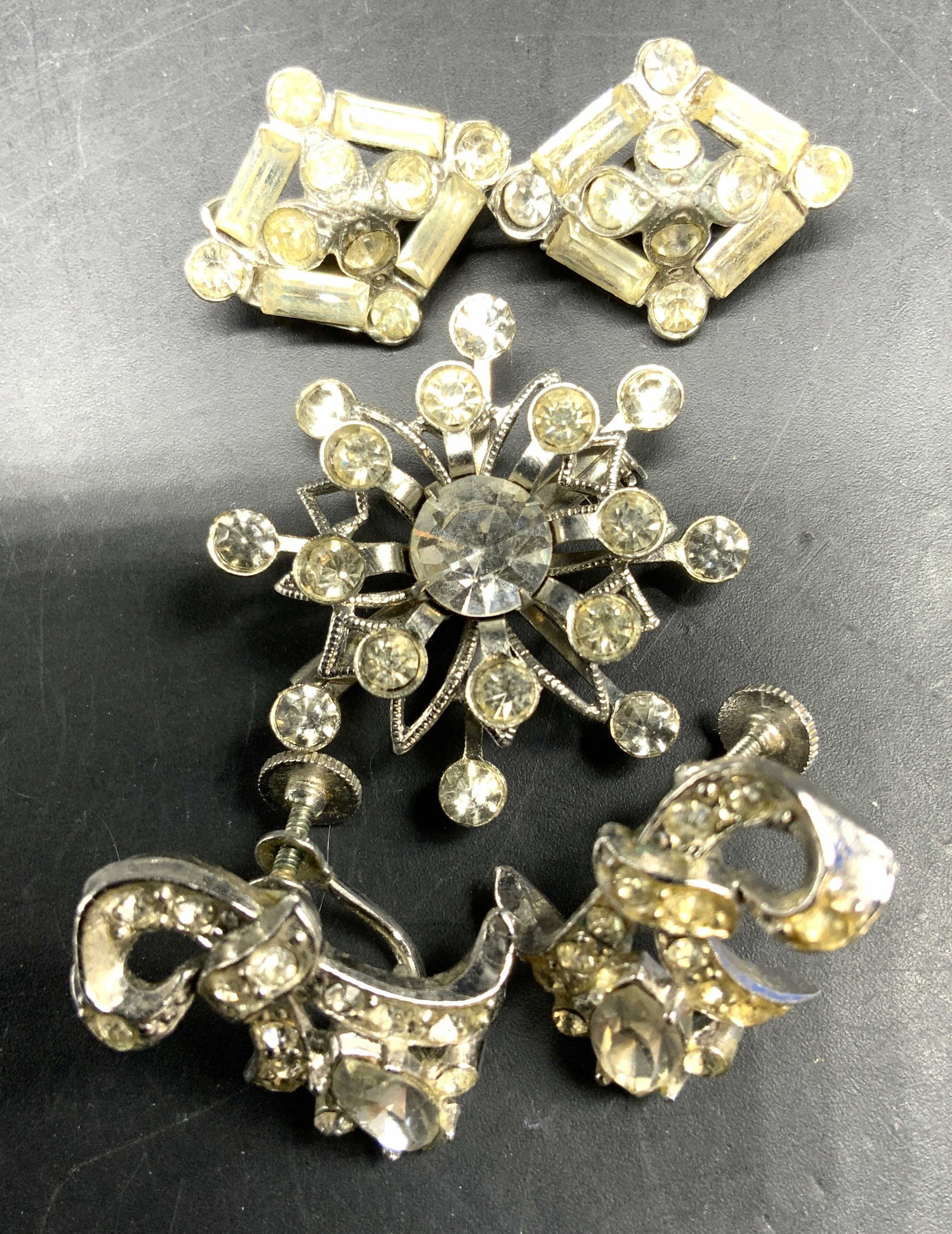 Vintage Rhinestone Earrings and Brooch Jewelry (1 of 8)