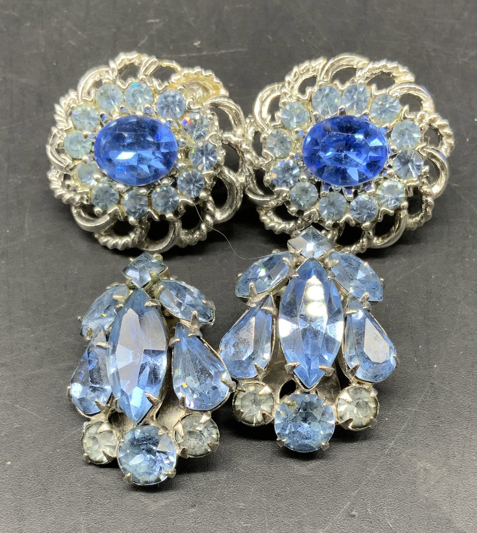 2 Sets Vintage CORO Blue Rhinestone Earrings (1 of 6)