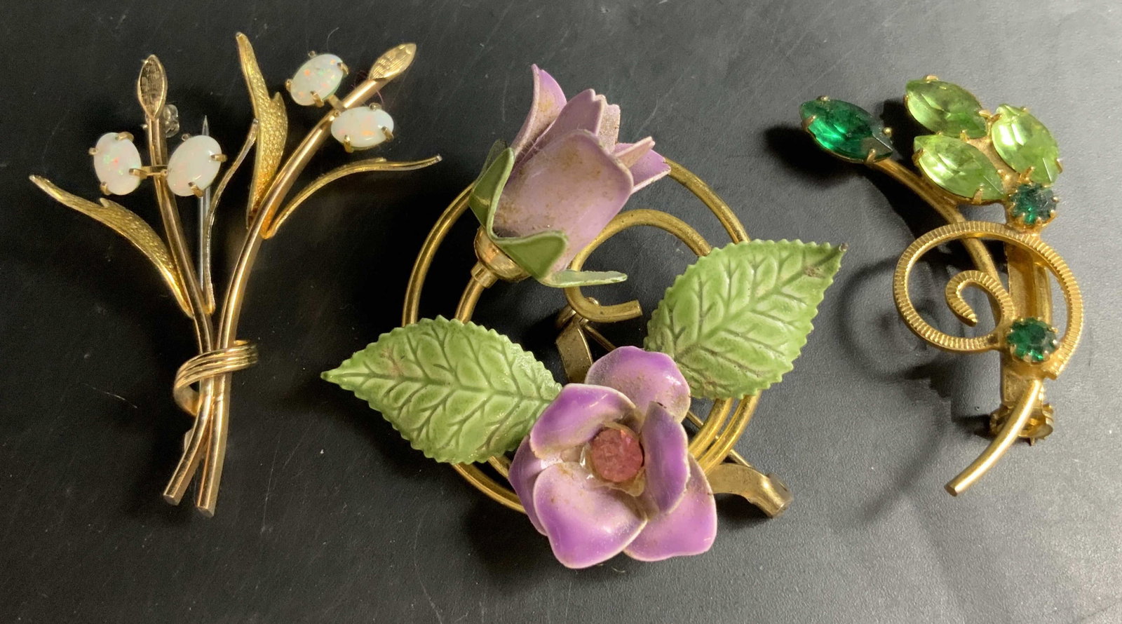 Group 3 KREMENTZ and Floral Brooches, Vntg (1 of 8)