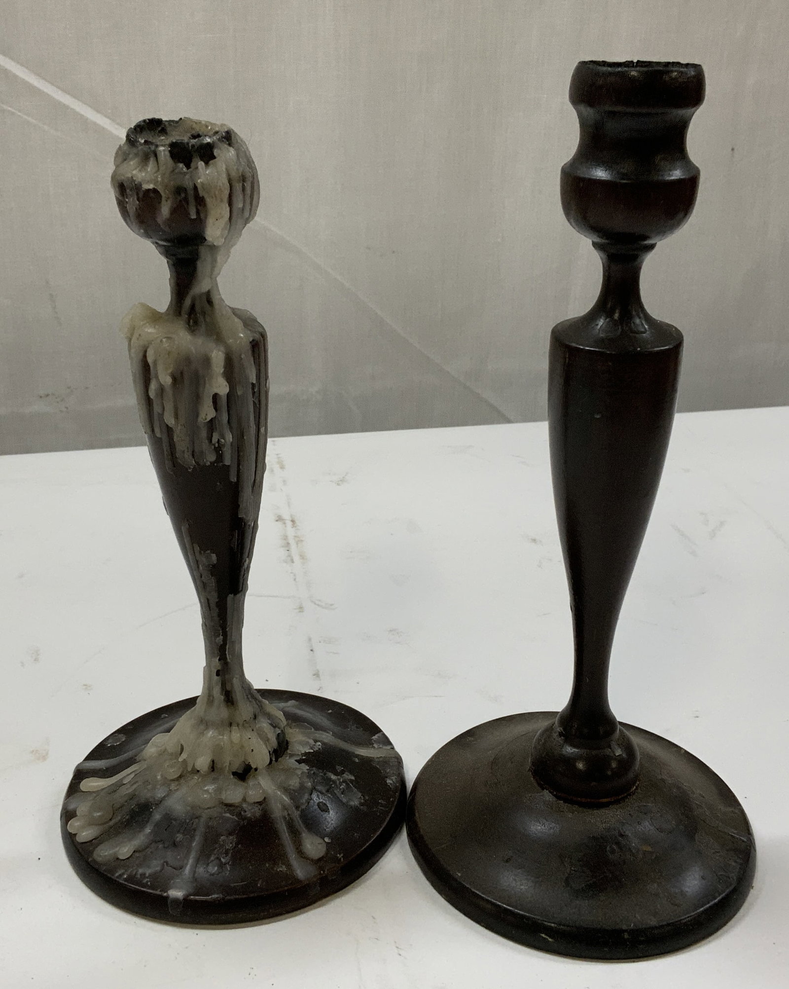 Antq dark wood candlestick holders (1 of 6)