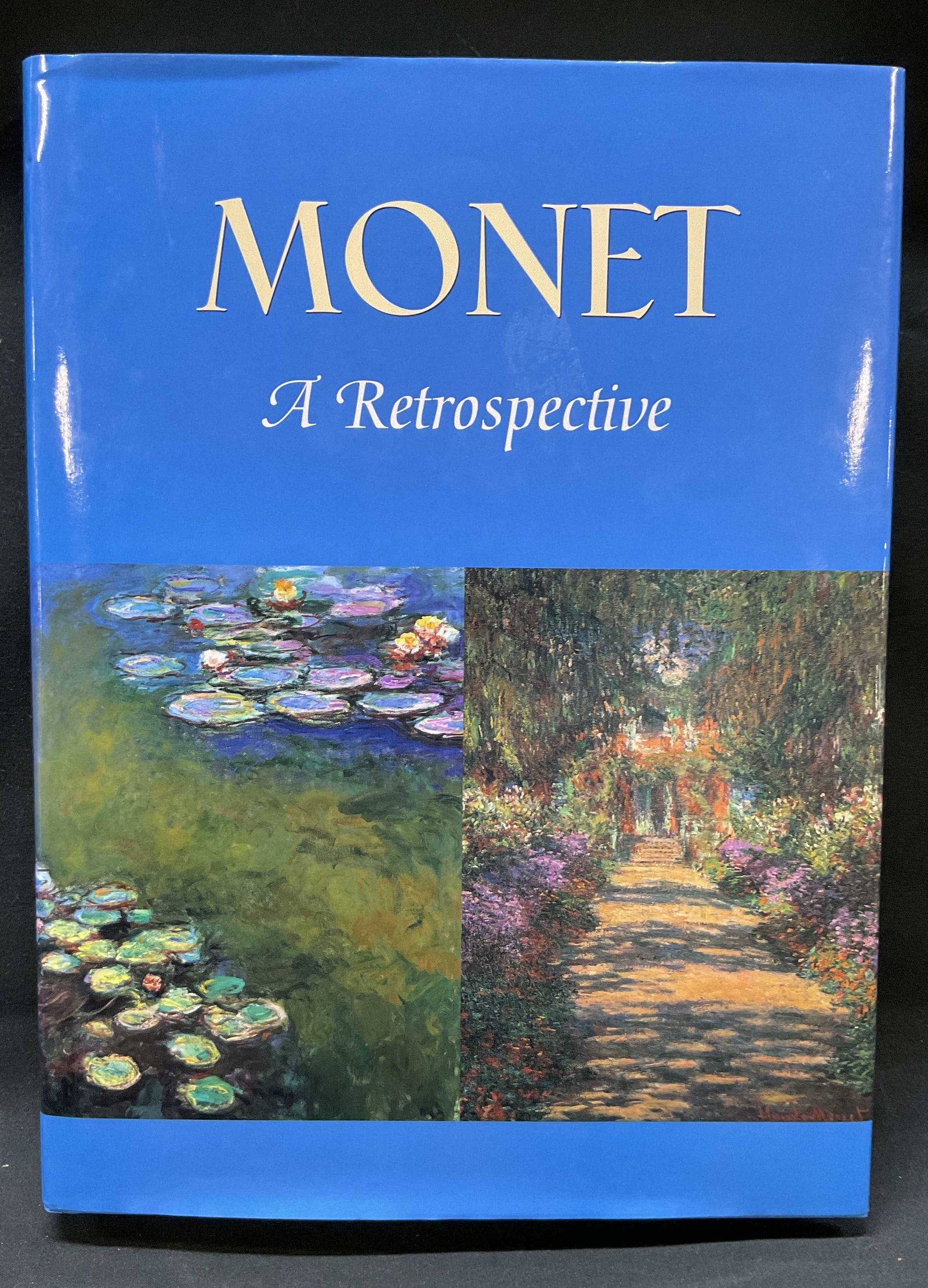 Monet: A Retrospective, Charles Stuckey, 1985 bk: Monet: A Retrospective, Charles F. Stuckey, 1985, Hardcover, coffee table book, illustrated photo book of Monets collected works. Approx. 13.5in x 10in. Surface wear consistent with age and use. 387pg