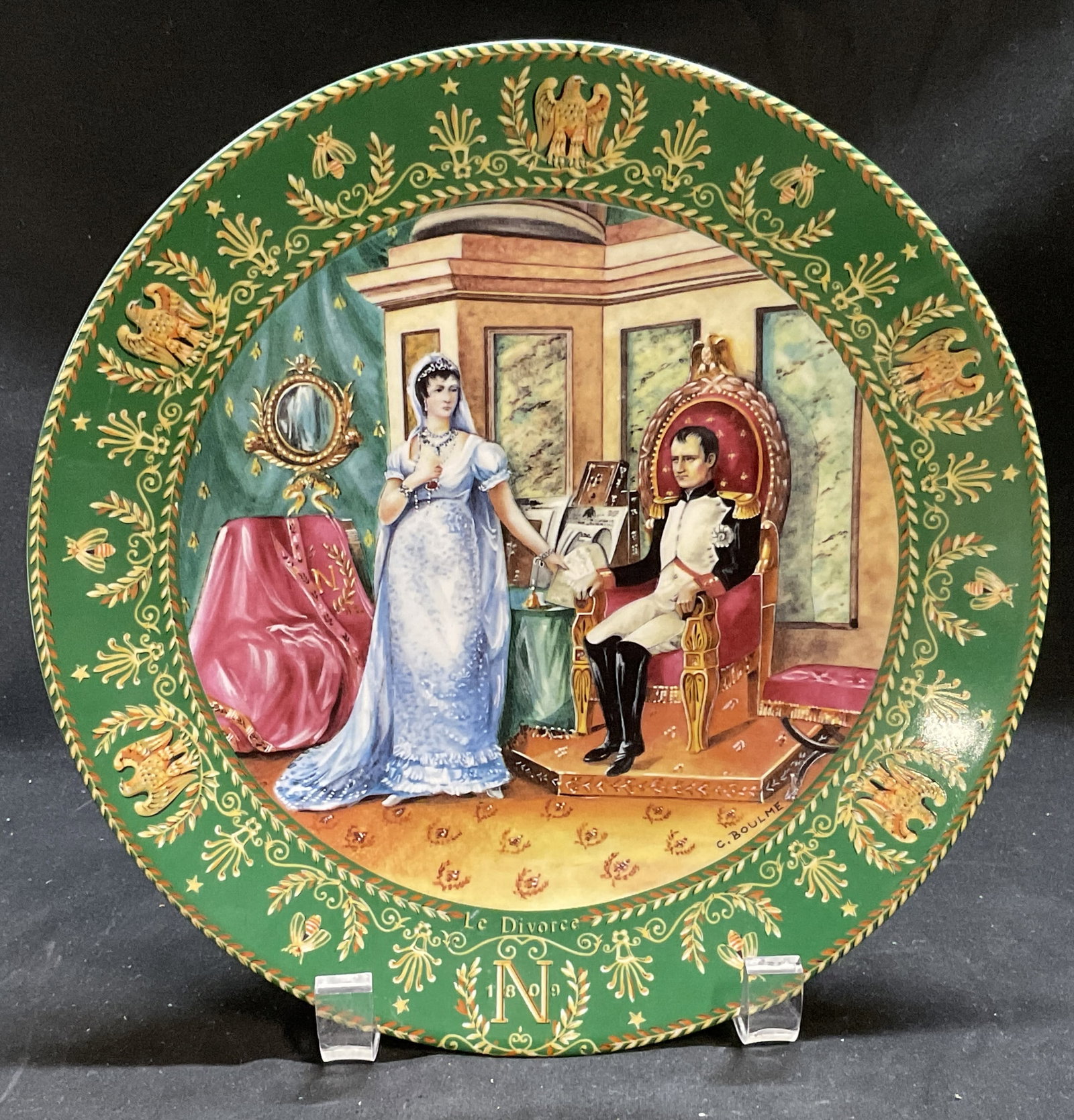 85 Boulme Le Divorce Limoges Plate FRANCE: Vintage 1985 DArceau Limoges Le Divorce Porcelain Collectors Plate. Made in France. Claude Boulme Artwork Depicting Napoleon Bonaparte Informing Empress Josephine of Their Impending Divorce in 1809.