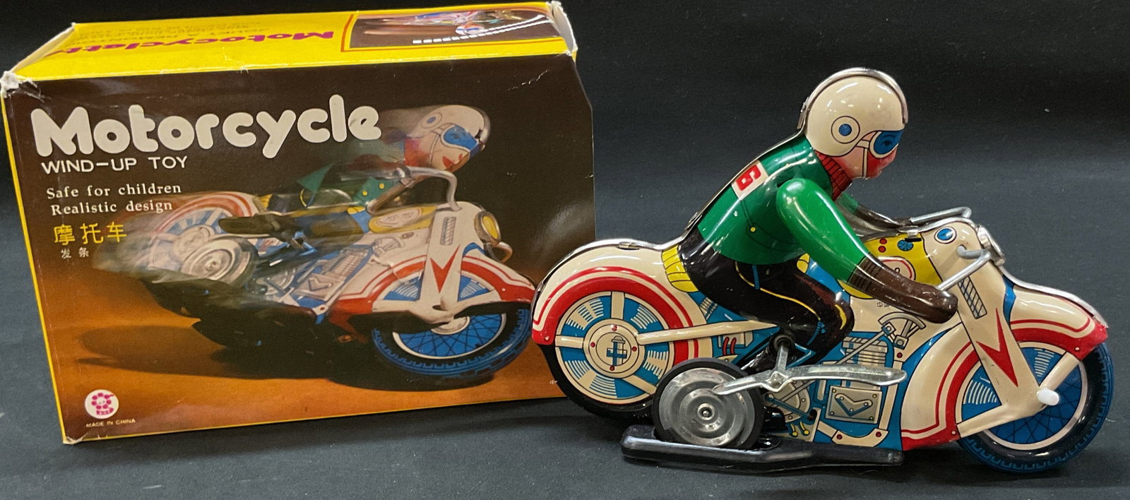 Vtg. Litho Tin Windup Motorcycle Toy c.60s IOB (1 of 11)
