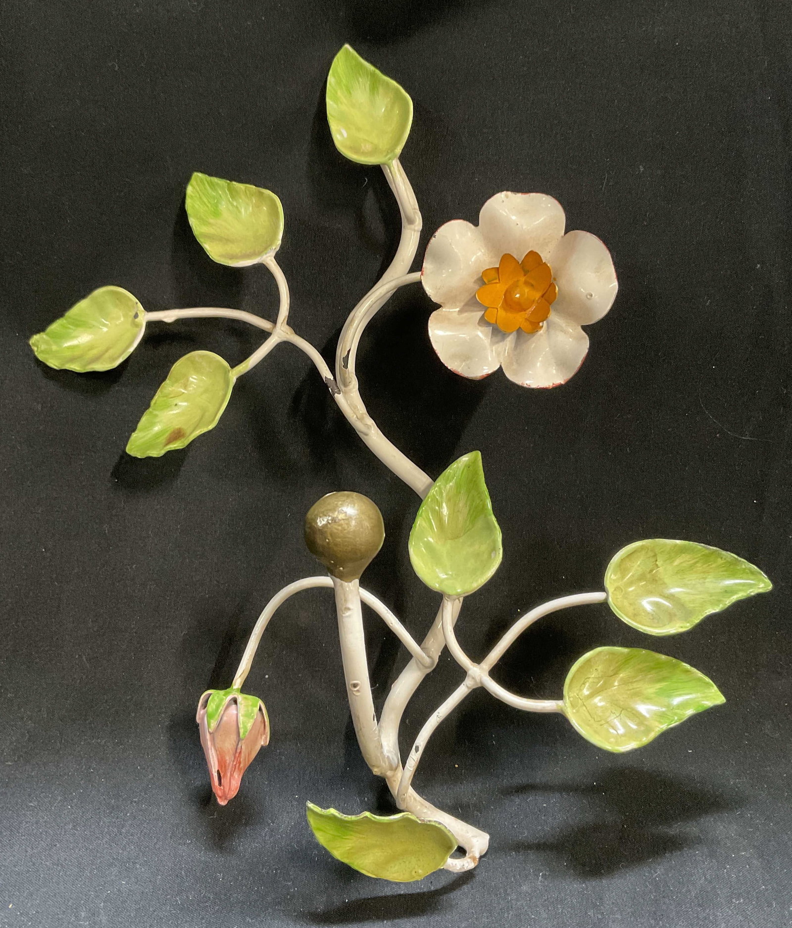VINTAGE Painted Toleware Floral Wall Hook (1 of 8)
