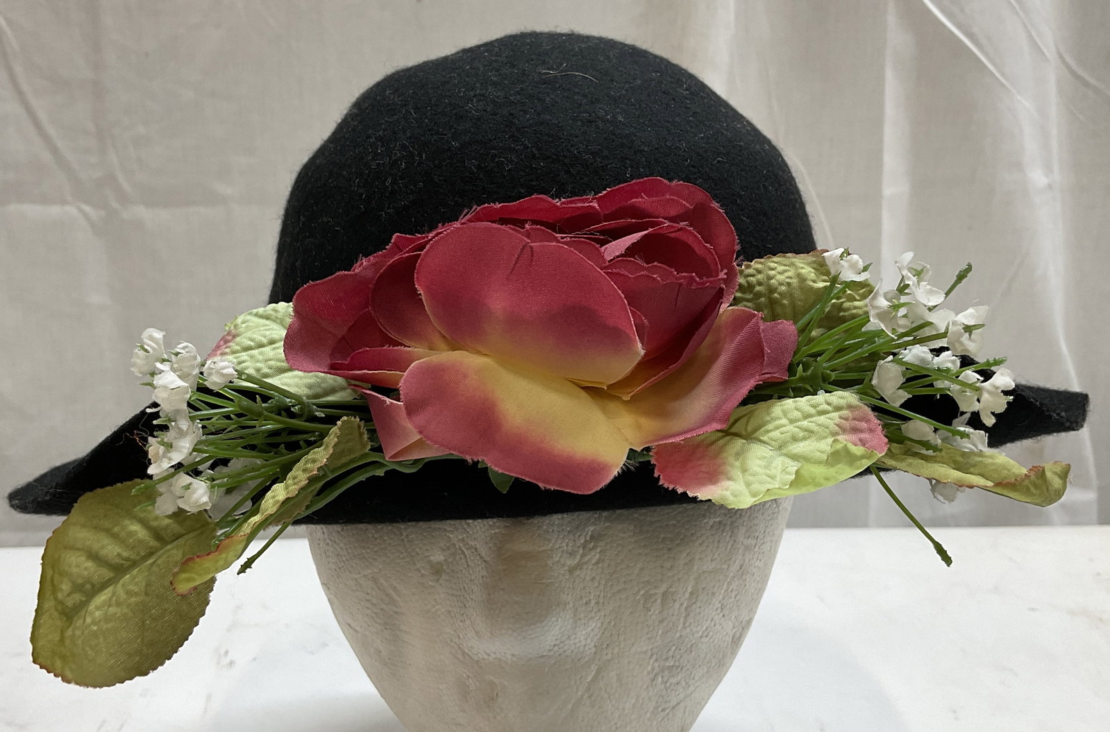 Vtg Black Wool Fedora Hat