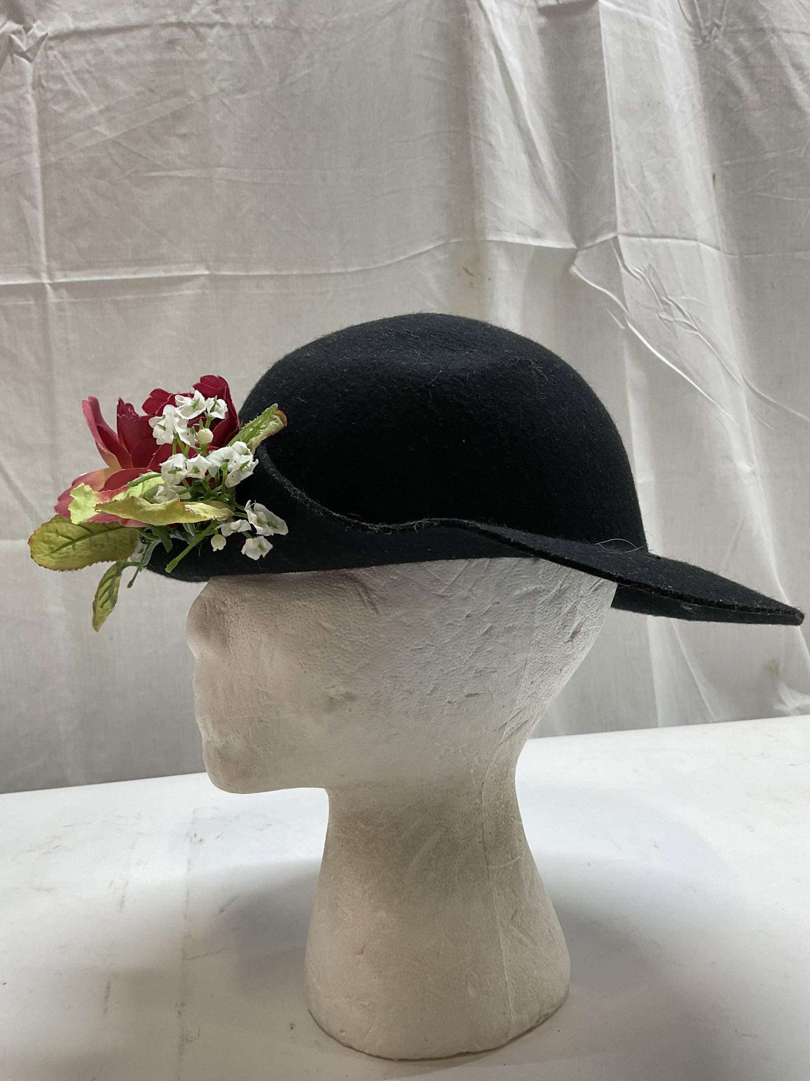 Vtg Black Wool Fedora Hat - 3