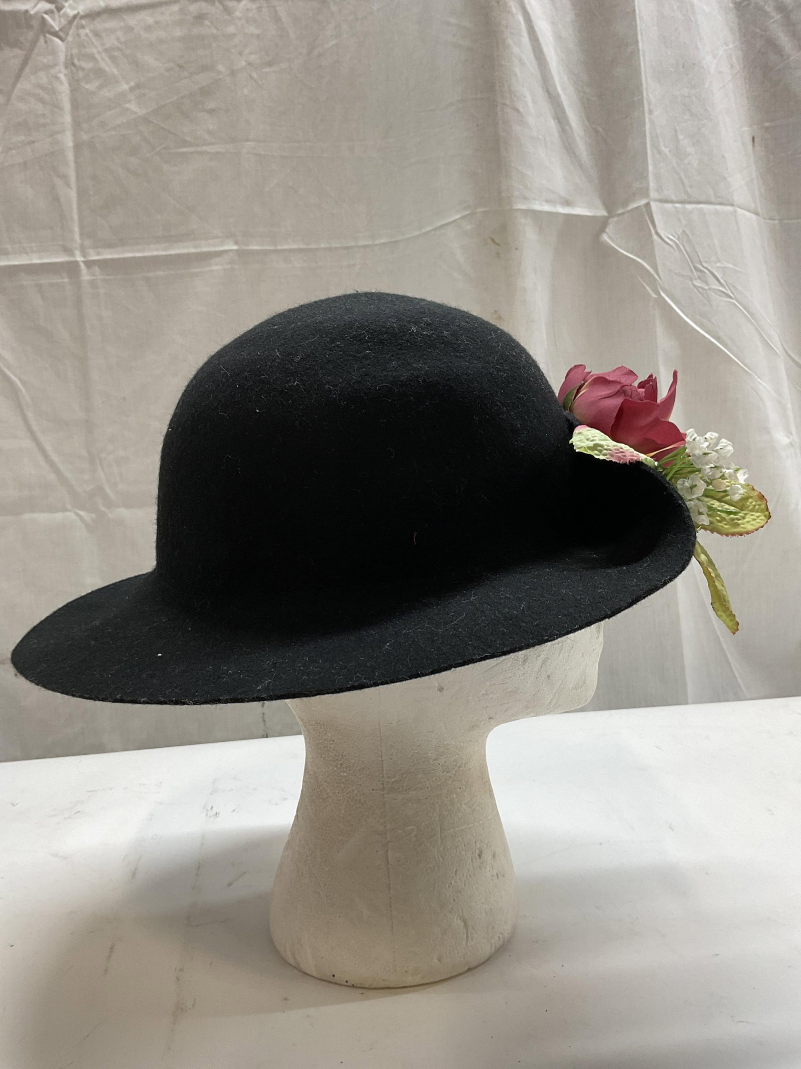 Vtg Black Wool Fedora Hat - 5