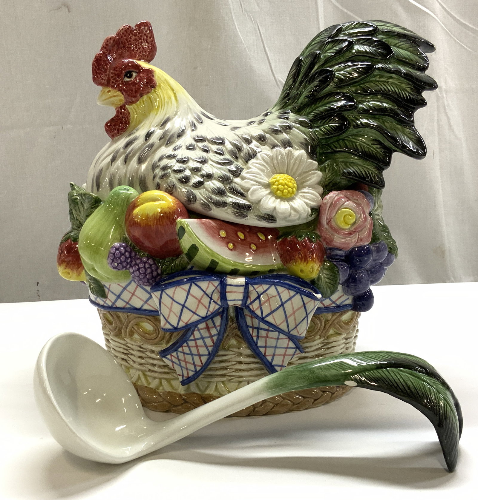 Vtg Fitz & Floyd Ceramic Rooster Tureen w/ Ladle (1 of 12)
