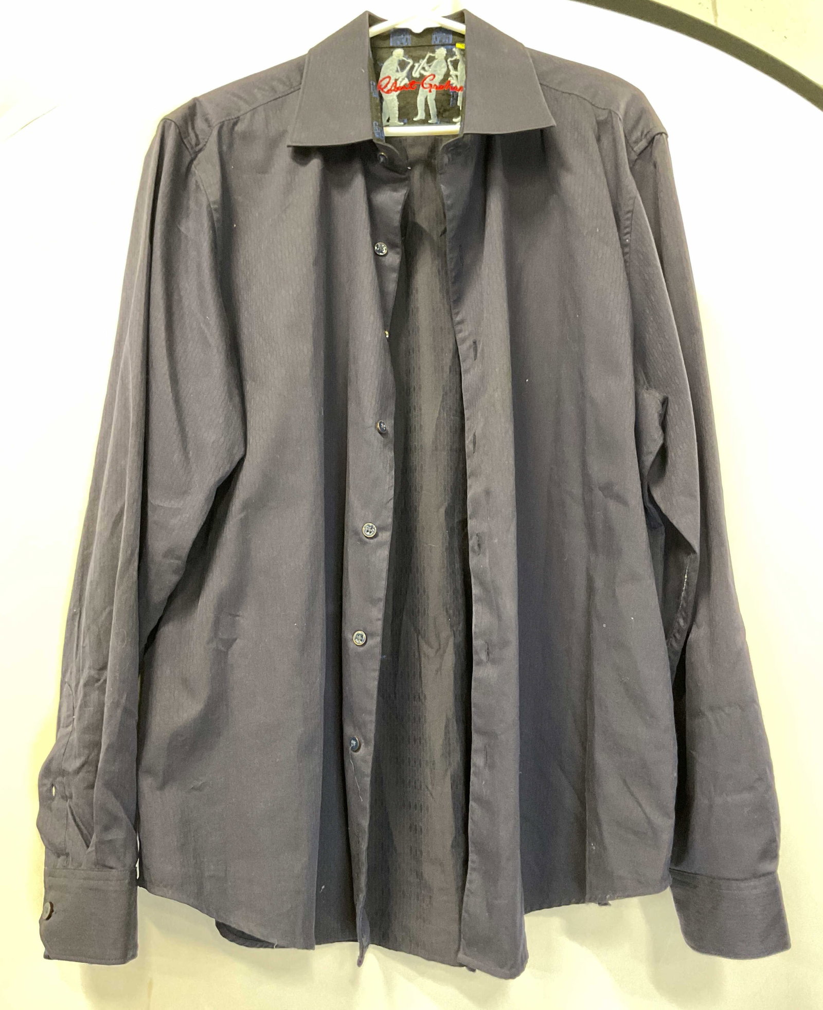 Robert Graham Blue Button Down India: Robert Graham blue button down. Made in India. Size 2XL. 100% cotton. Long sleeve. Buttoned and collared. Wear consistent with exposure, some blemishes. Button down, Robert Graham, wearables,