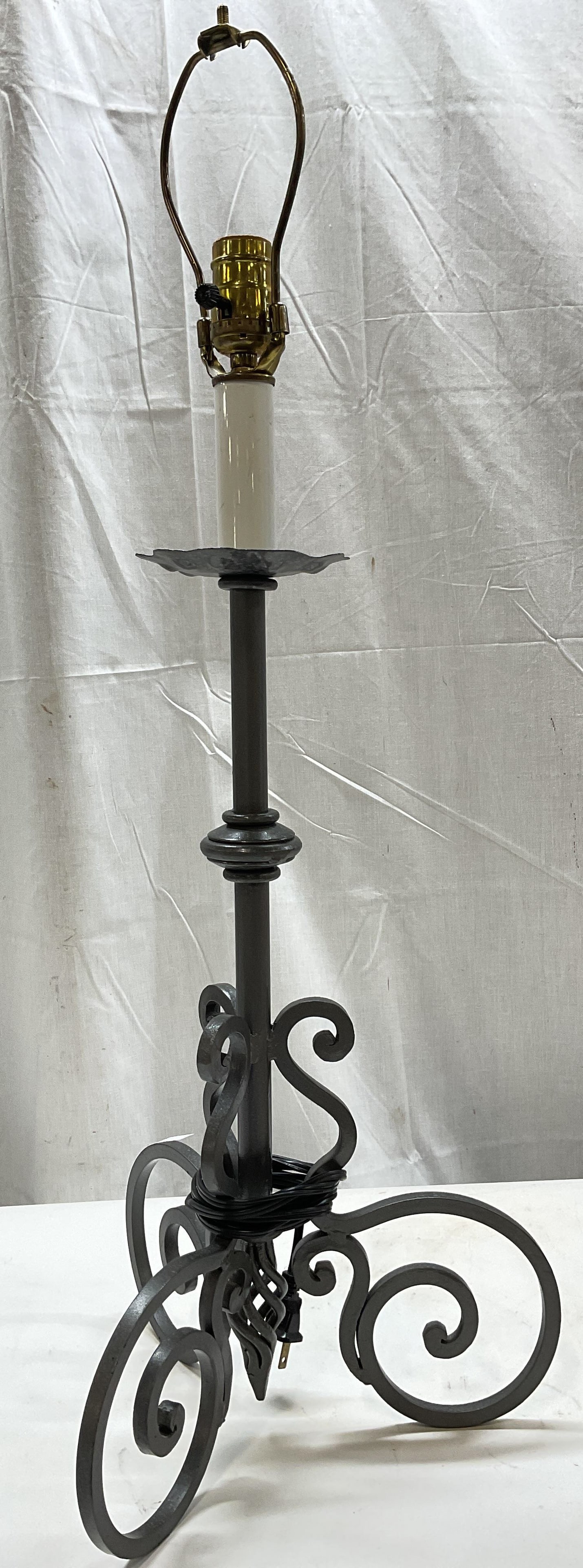 Vtg. C.1950s Forged Wrought Iron Candlestick Lamp (1 of 5)
