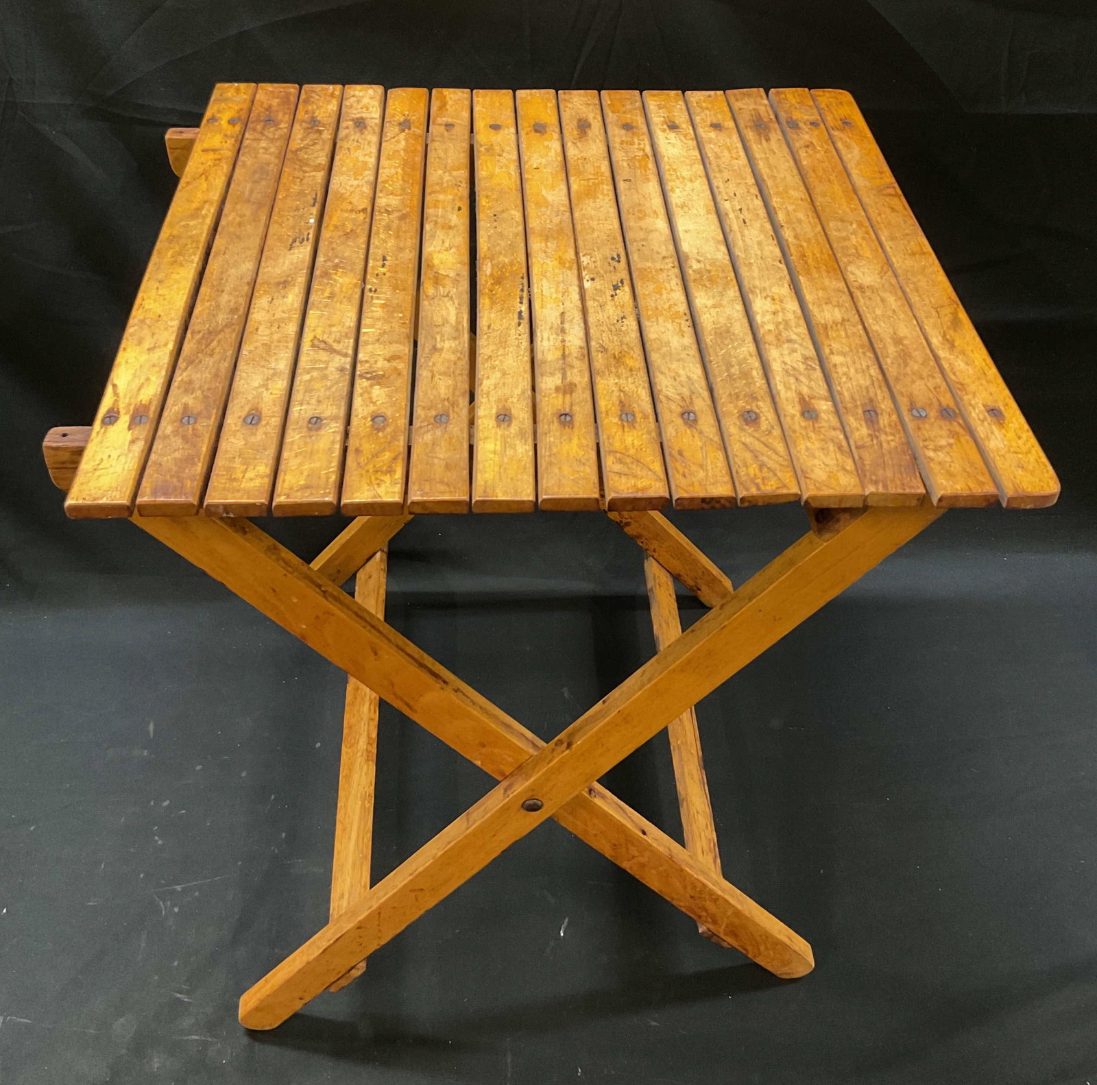 Vtg Slatted Wood Folding Side Table (1 of 5)