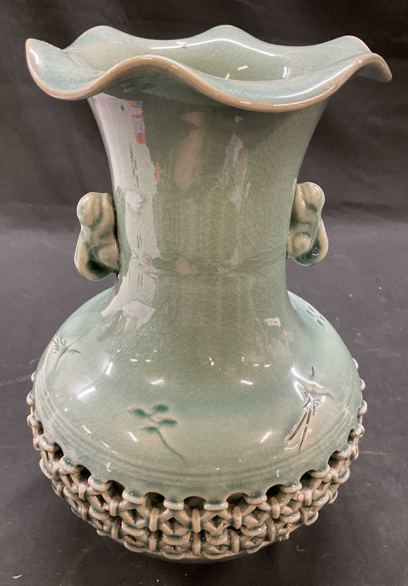 Sgnd Vntg Korean Celadon Pottery Vase (1 of 9)