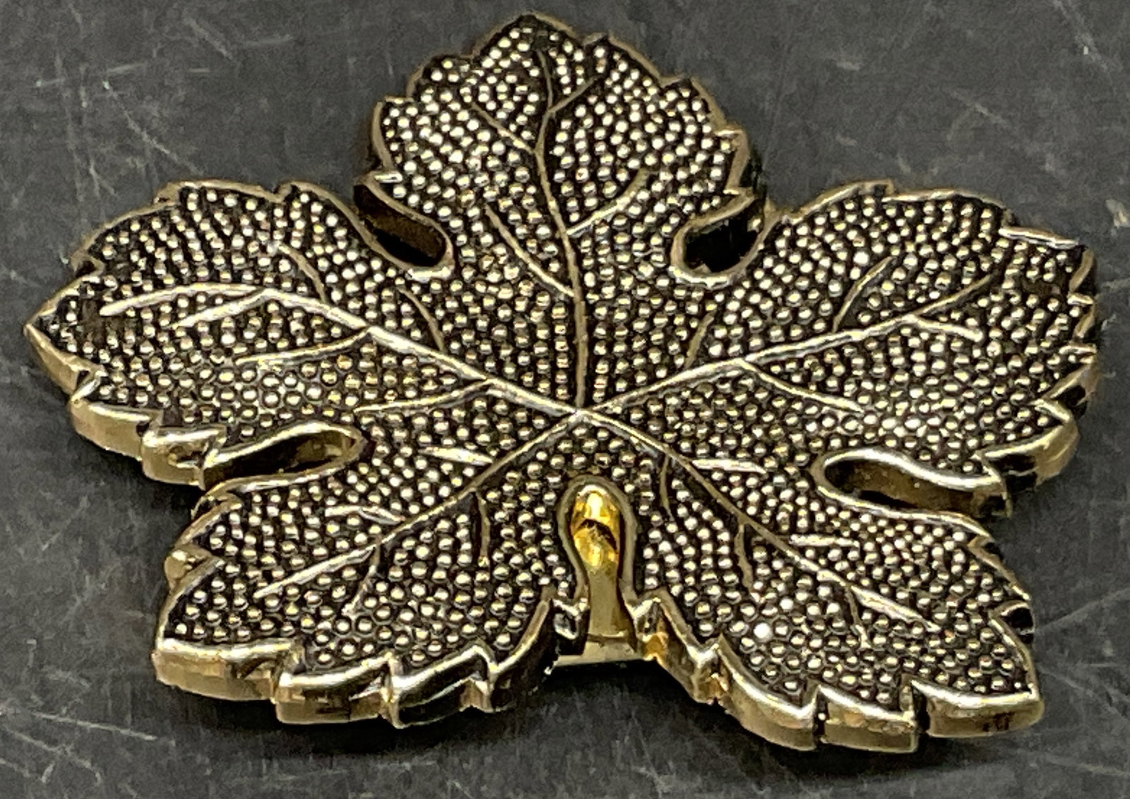 VINTAGE Brass Maple Leaf Scarf Clip W.GERMANY: Vintage Brass Maple Leaf Scarf Clip. Stippled Texture. Defined Vein Lines. Made in West Germany. Corrosion on Back. Measures app 1.75in H. Vintage Scarf Clips, Maple Leaf, Brass-Toned, Textured, West 