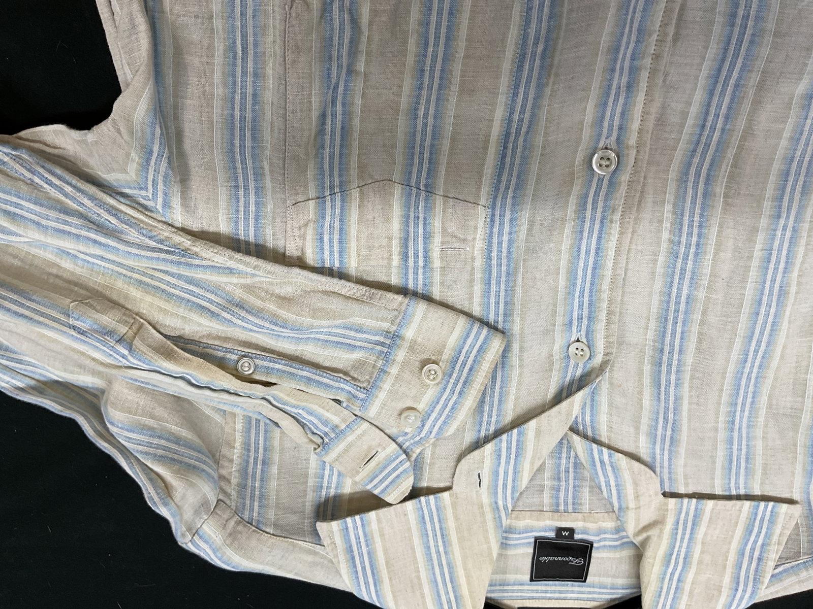 Faconnable linen blue and beige button down. - 4