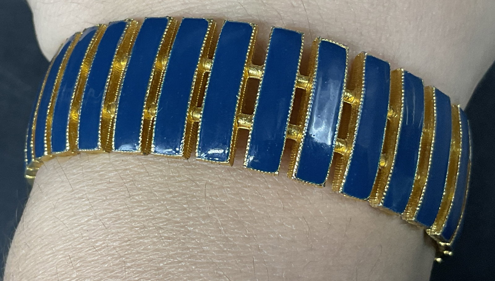 Gold-Toned Blue Enamel Cuff Bracelet (1 of 6)