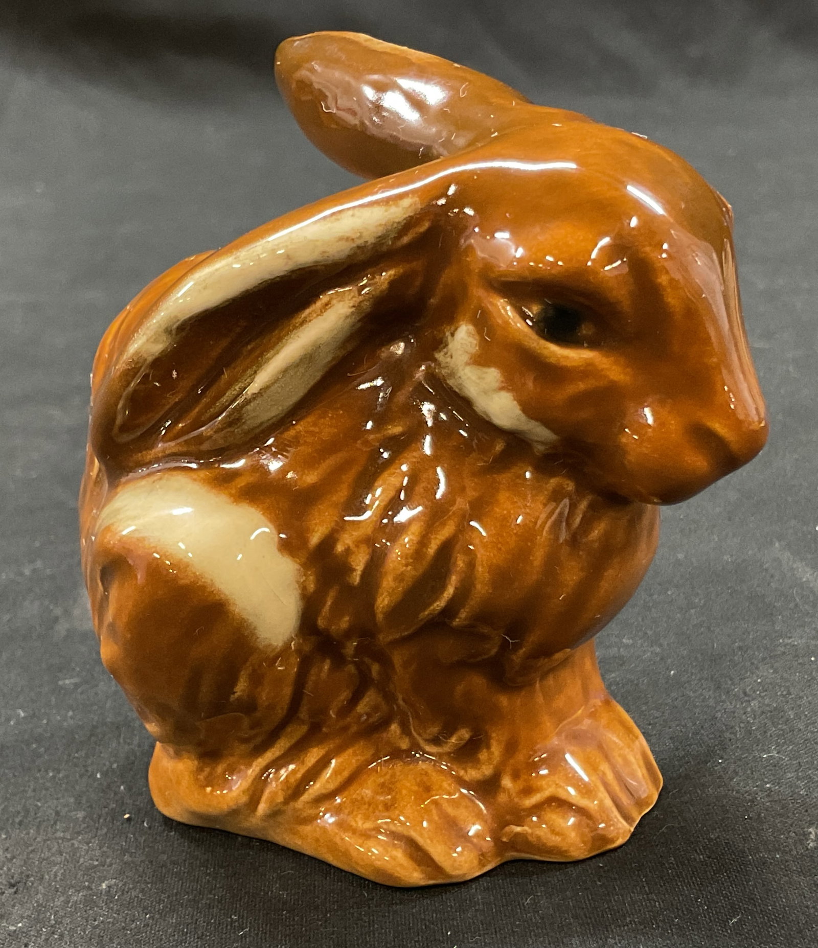 Vtg Goebel Porcelain Rabbit Fig. W. Germany: Vintage Goebel Porcelain Brown Rabbit Figurine. Made in West Germany. Crouching down brown rabbit or hare. Multi toned brown body with cream accents. Measures approx. 3in tall x 3in wide Bottom