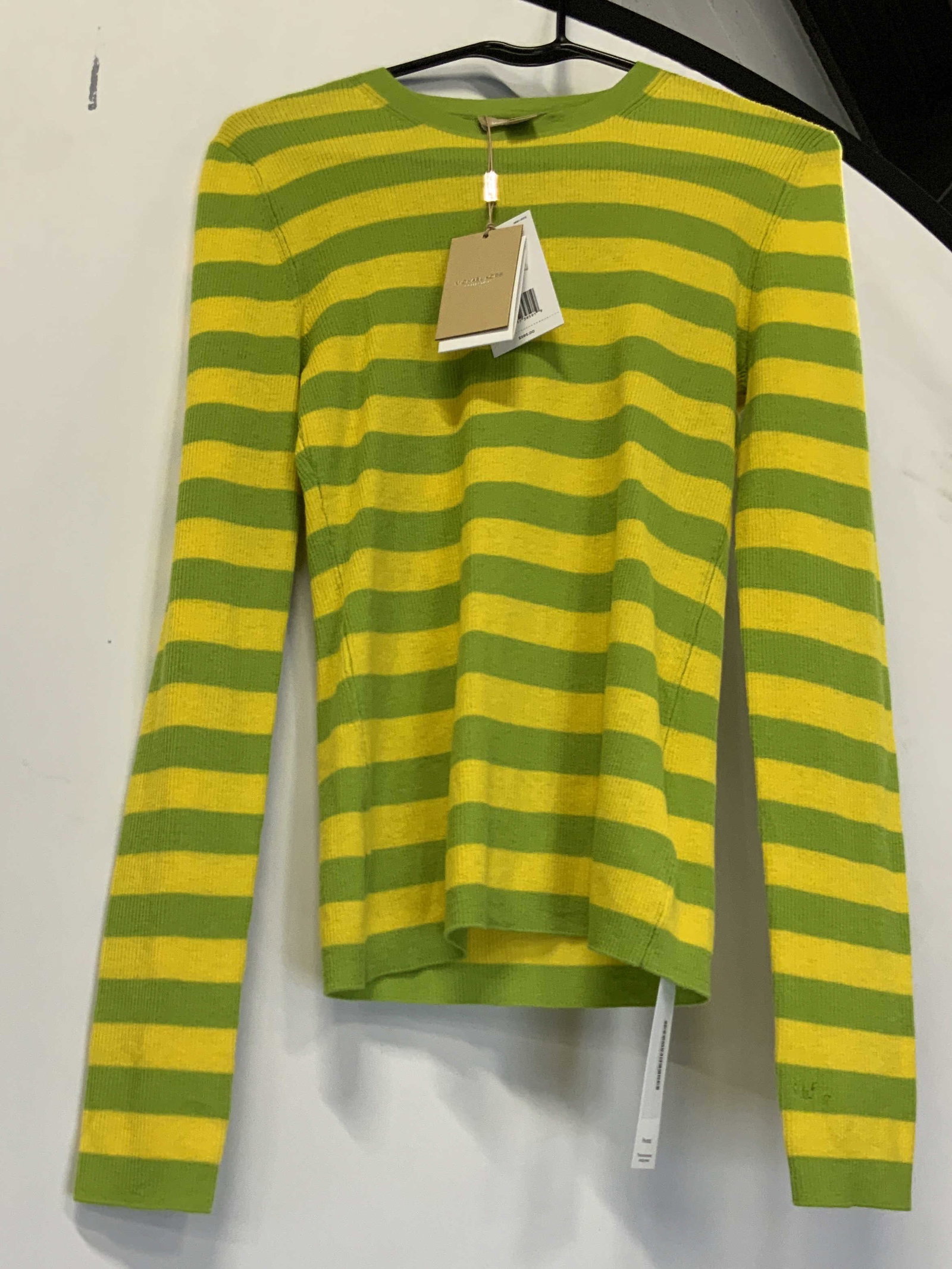 Michael Kors NWT striped sweater: Michael Kors New With Tags stripes sweated. Made with Italian cashmere yarn in size medium. Sweater features horizontal yellow and lime green stripes. Hole at bottom of left sleeve. Fashion, Michael