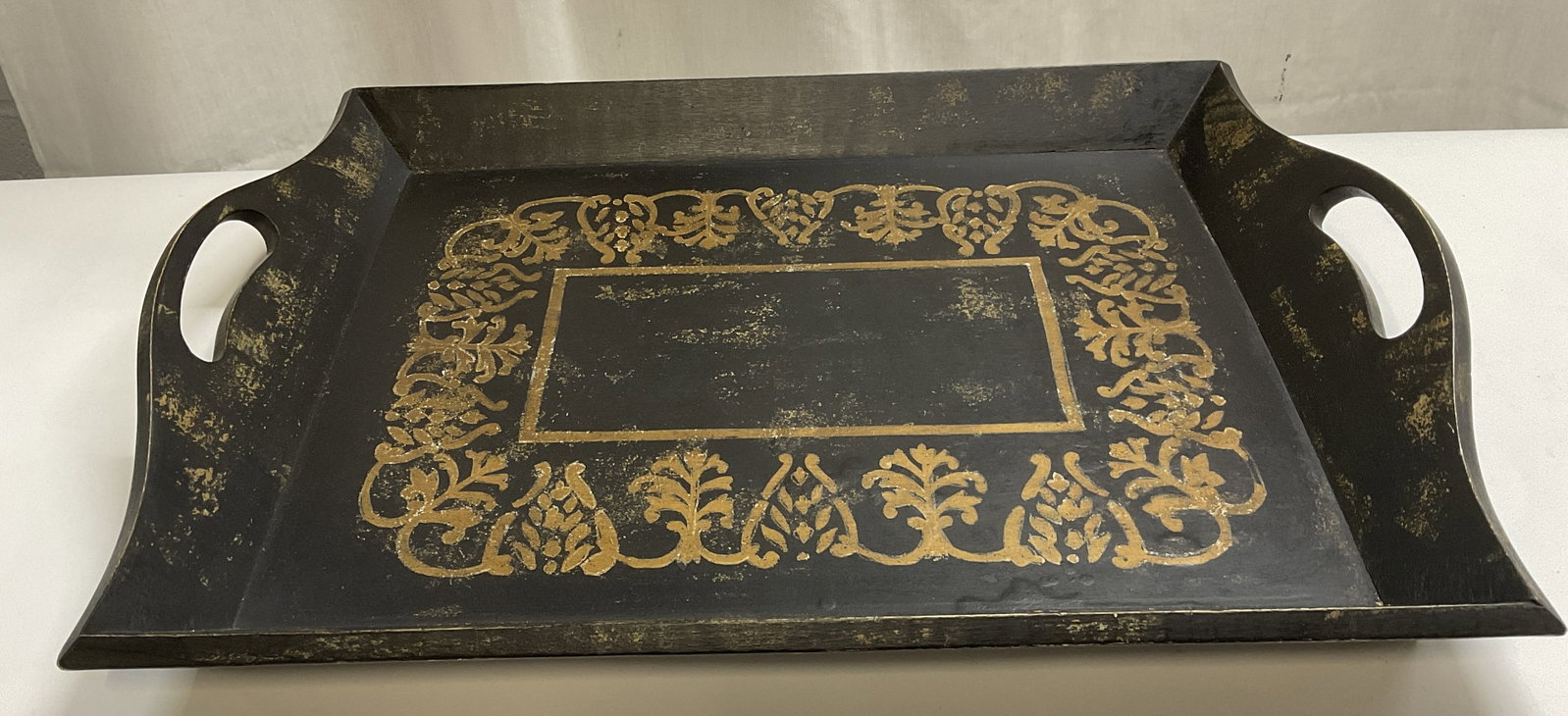 Rustic Gilt Leaf Patterned Wooden Tray (1 of 6)