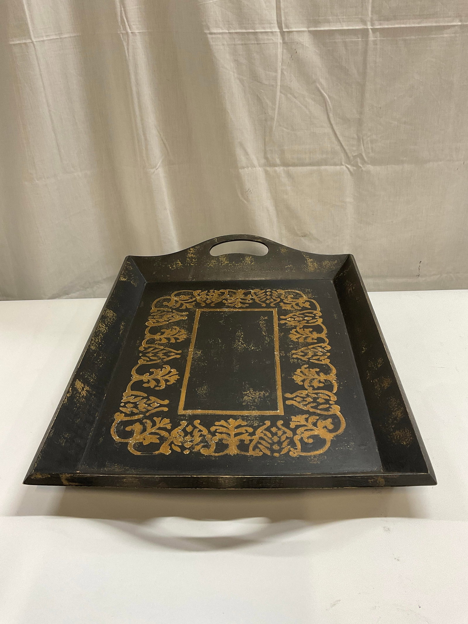 Rustic Gilt Leaf Patterned Wooden Tray - 2