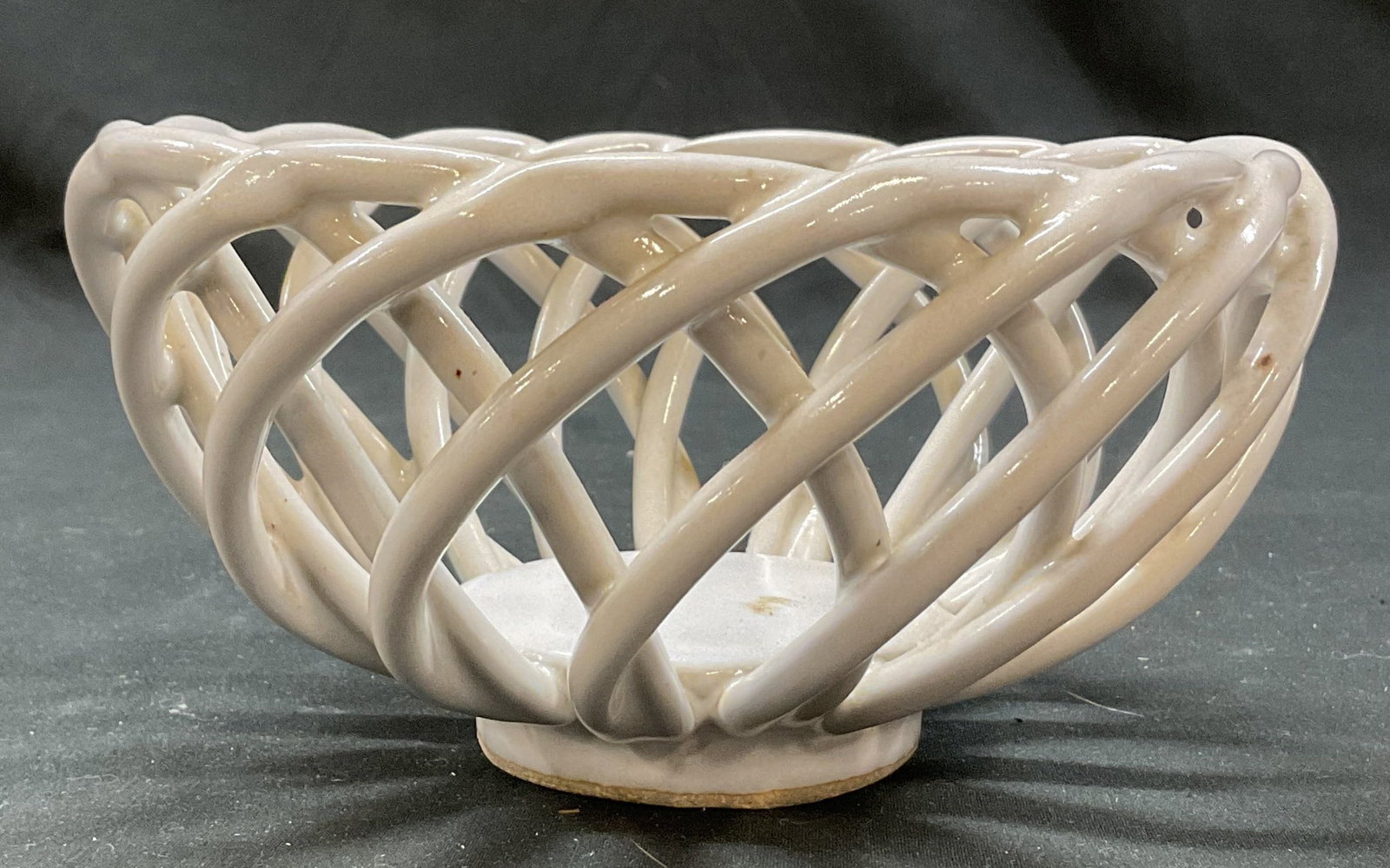 Vintage White Ceramic Woven Lattice Bowl (1 of 6)