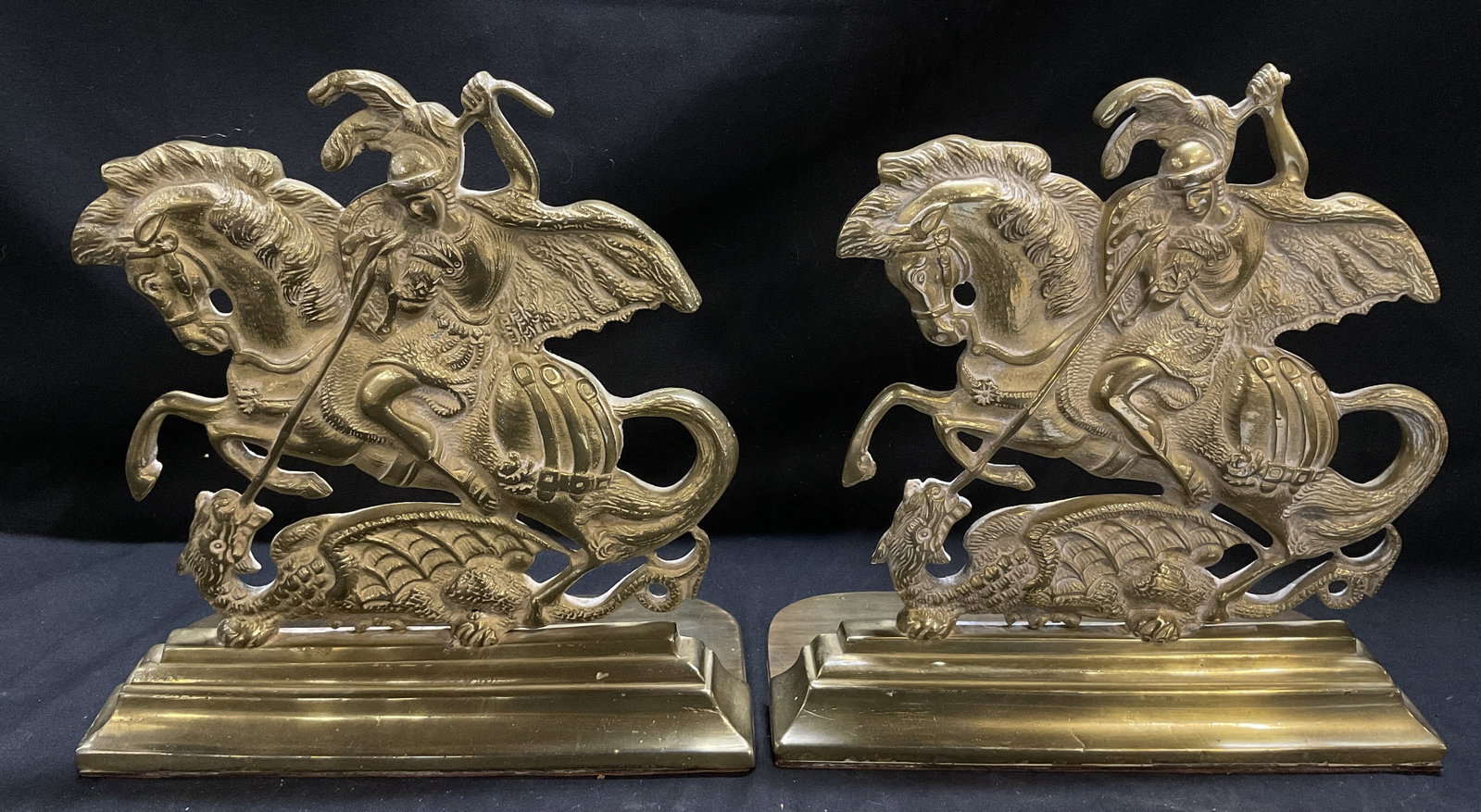 VTG Heavy Brass Saint George Dragon Bookends (1 of 7)