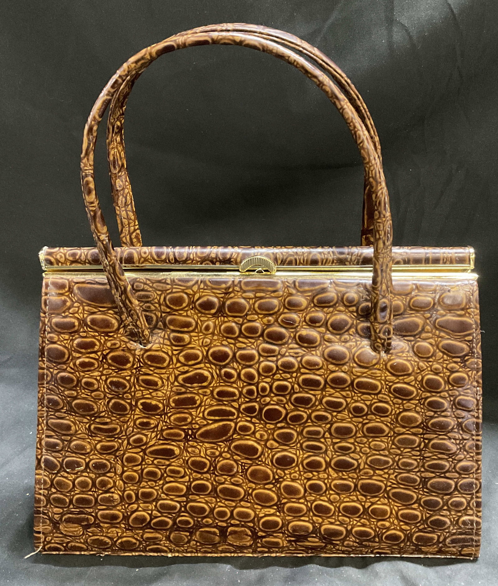 VTG Ackery London Croc-Emb Gen Leather Bag ENGLD (1 of 9)