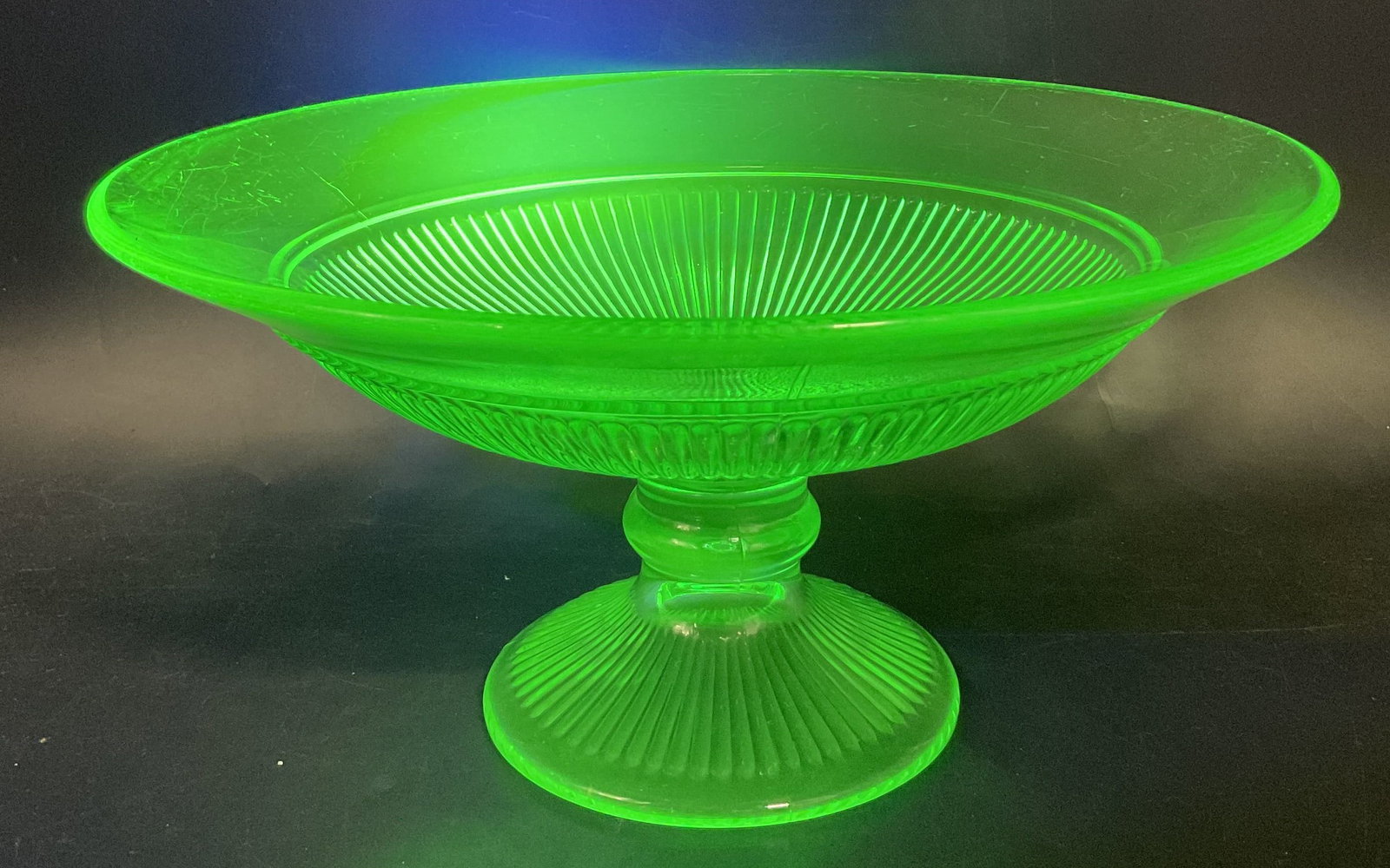 ANTQ Uranium Depression Glass Pedestal Compote (1 of 9)