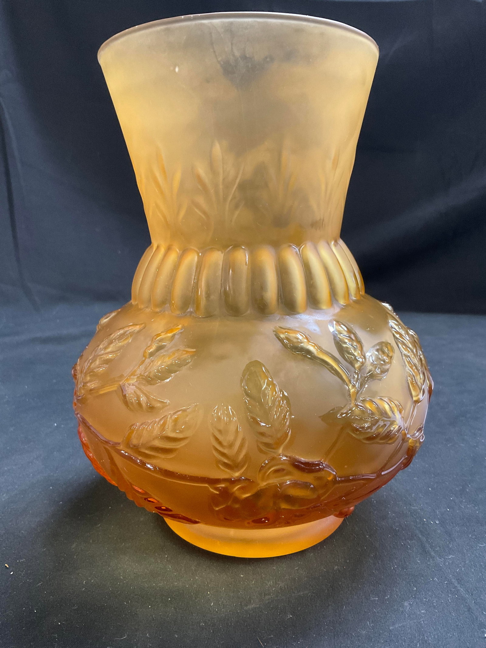 VTG Art Deco Sty Frosted Amber Glass Vase (1 of 6)