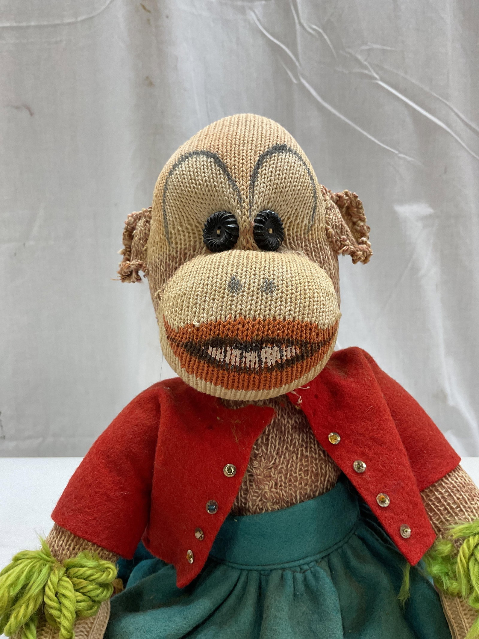 Vtg Handmade Sock Monkey Doll - 2