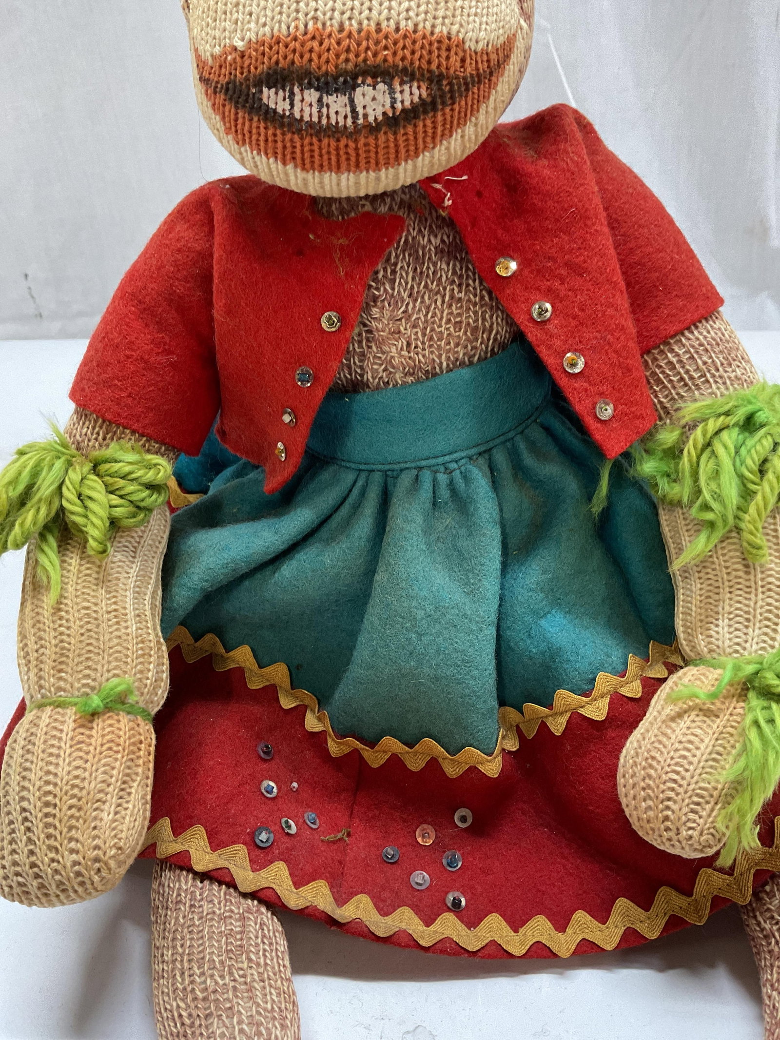 Vtg Handmade Sock Monkey Doll - 3